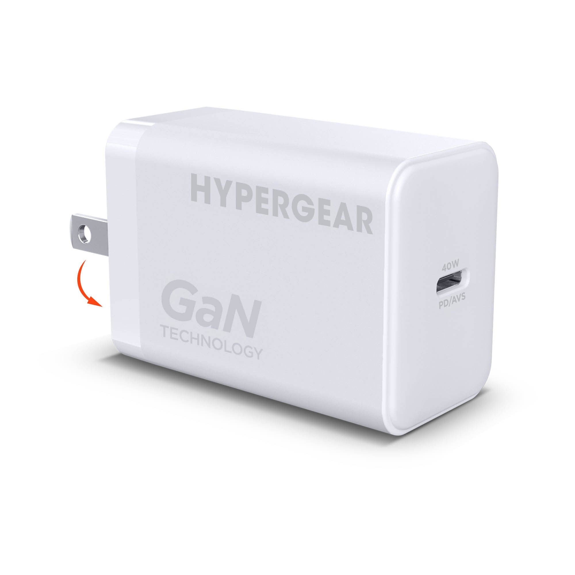 HyperGear 40W/60W Max USB-C PD 3.2/AVS/DPS GaN Wall Charger - White - 15-15424