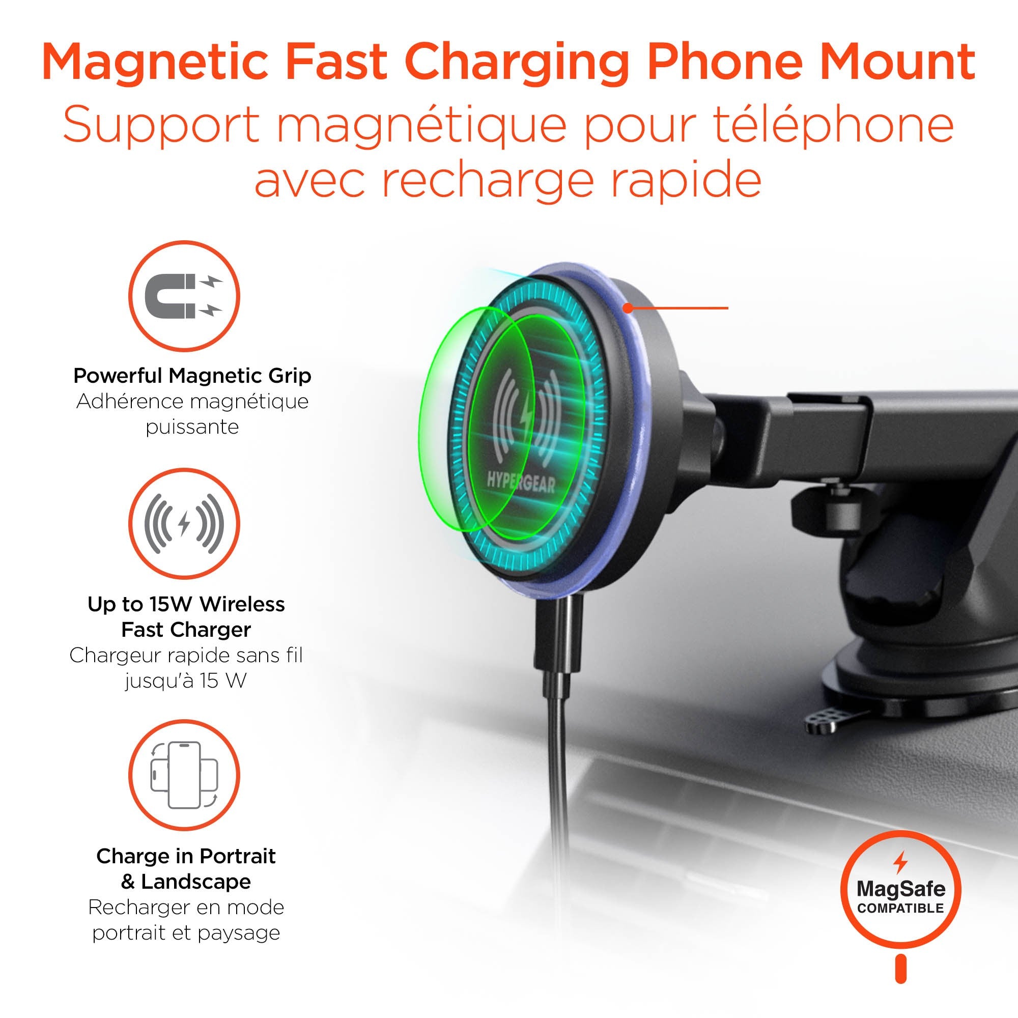 HyperGear MaxCharge Wireless Charging Vehicle Mount Kit Compatible w/MagSafe - 15-15425