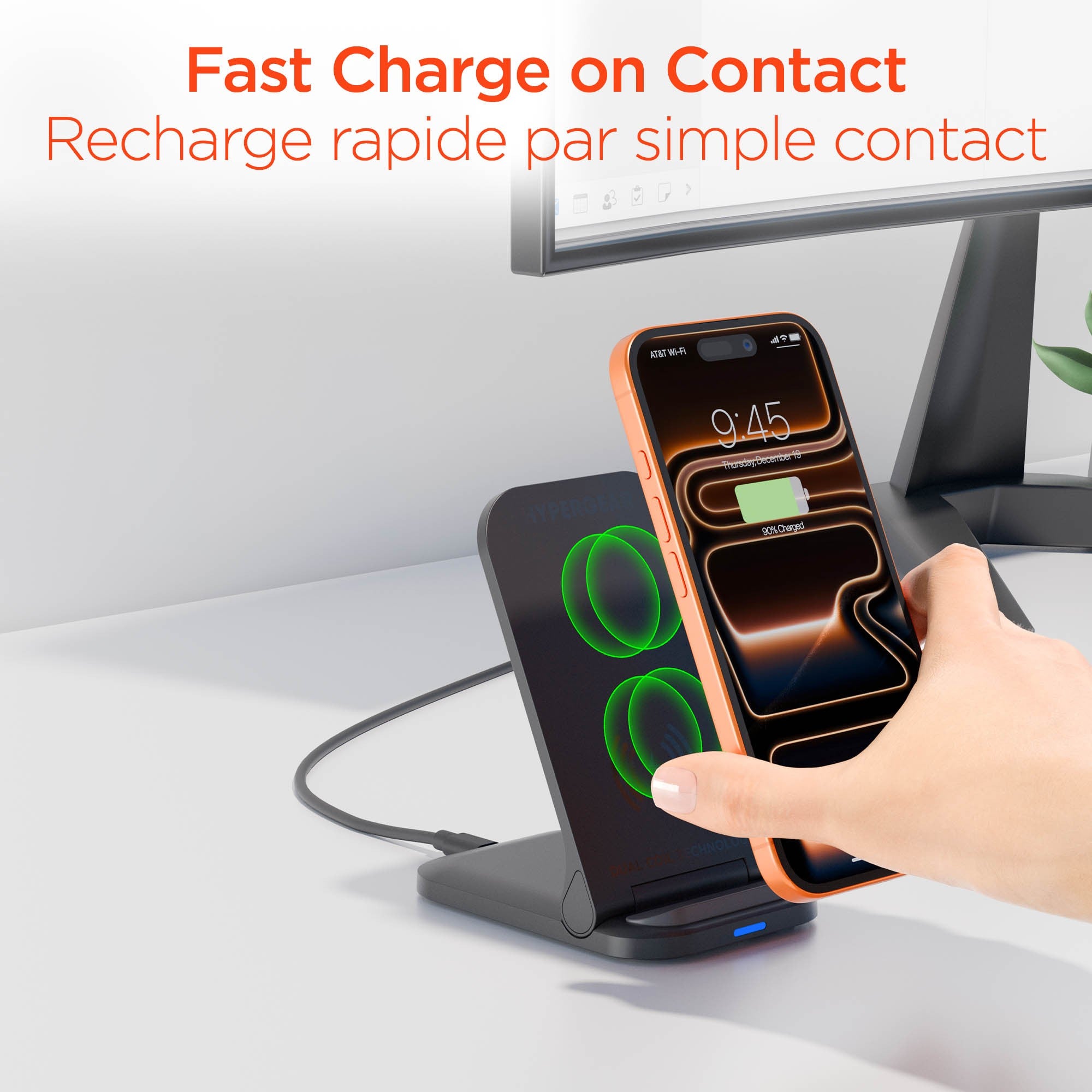 HyperGear 15W Fast Charge Foldable Wireless Charger Desktop Stand w/ Wall Charger - 15-15442