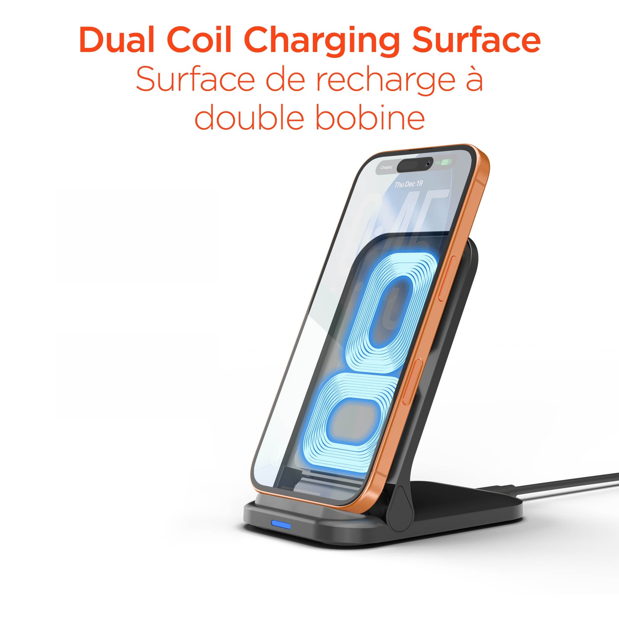 HyperGear 15W Fast Charge Foldable Wireless Charger Desktop Stand w/ Wall Charger - 15-15442
