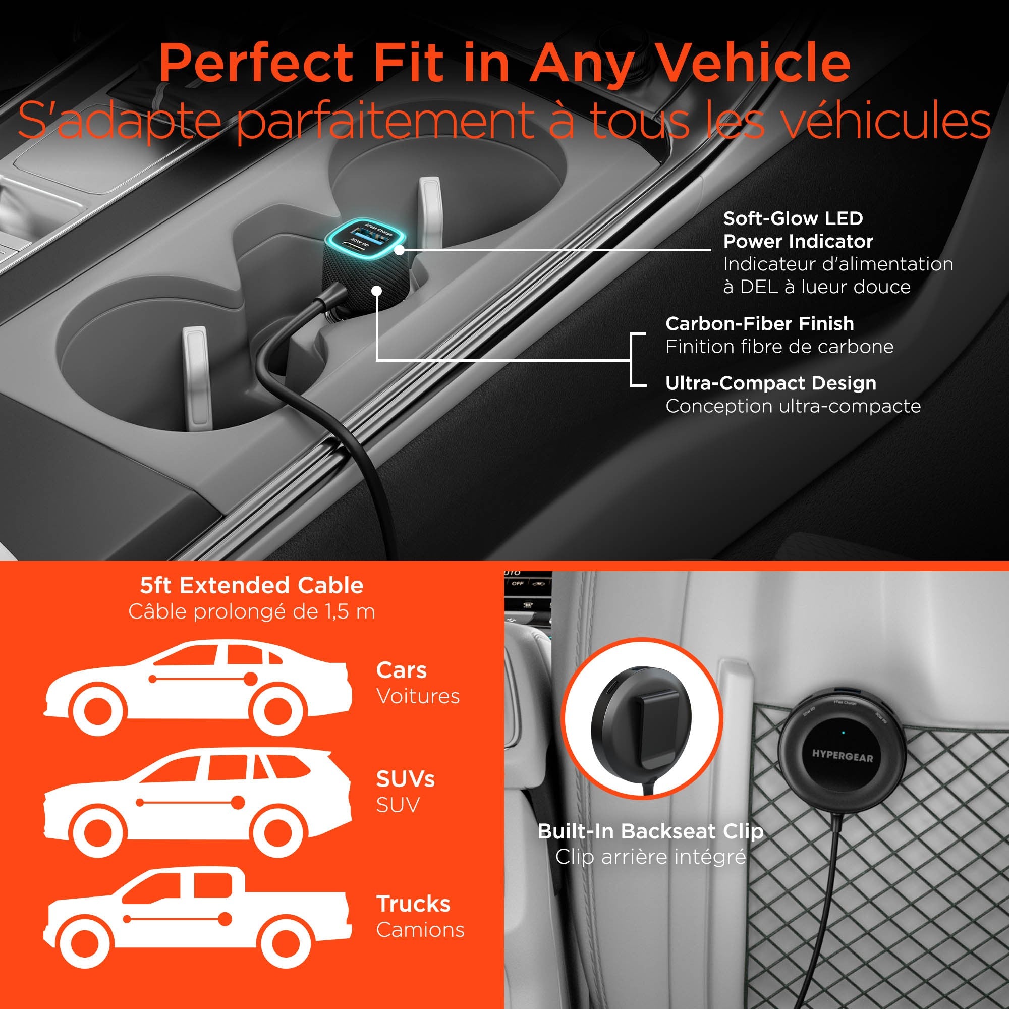 HyperGear 98W Road Runner PD PPS 5-Port Front + Backseat Fast Car Charger - 15-15444