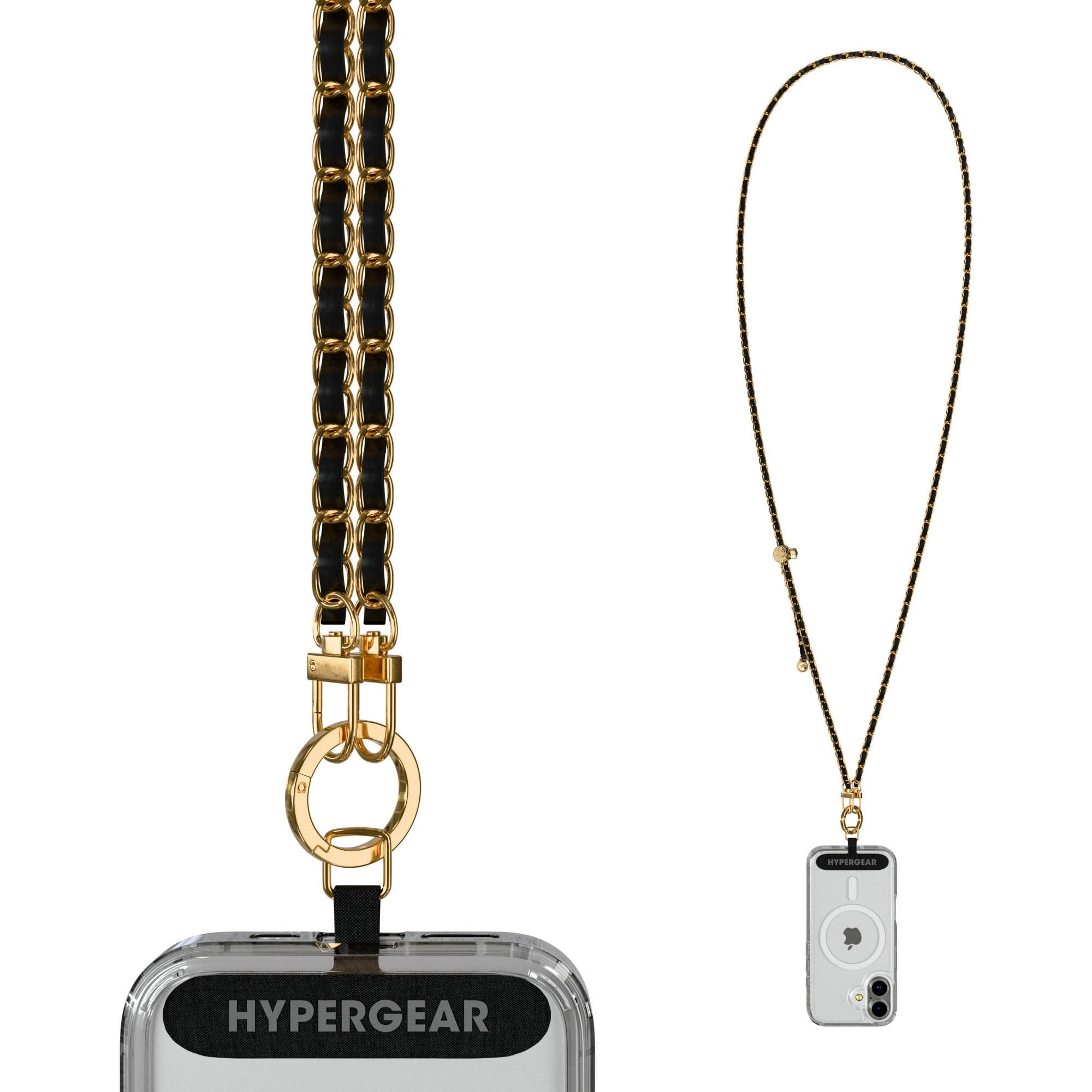HyperGear TECHcessories Universal Crossbody Phone Strap - Gold Chain Black Vegan Leather - 15-15445