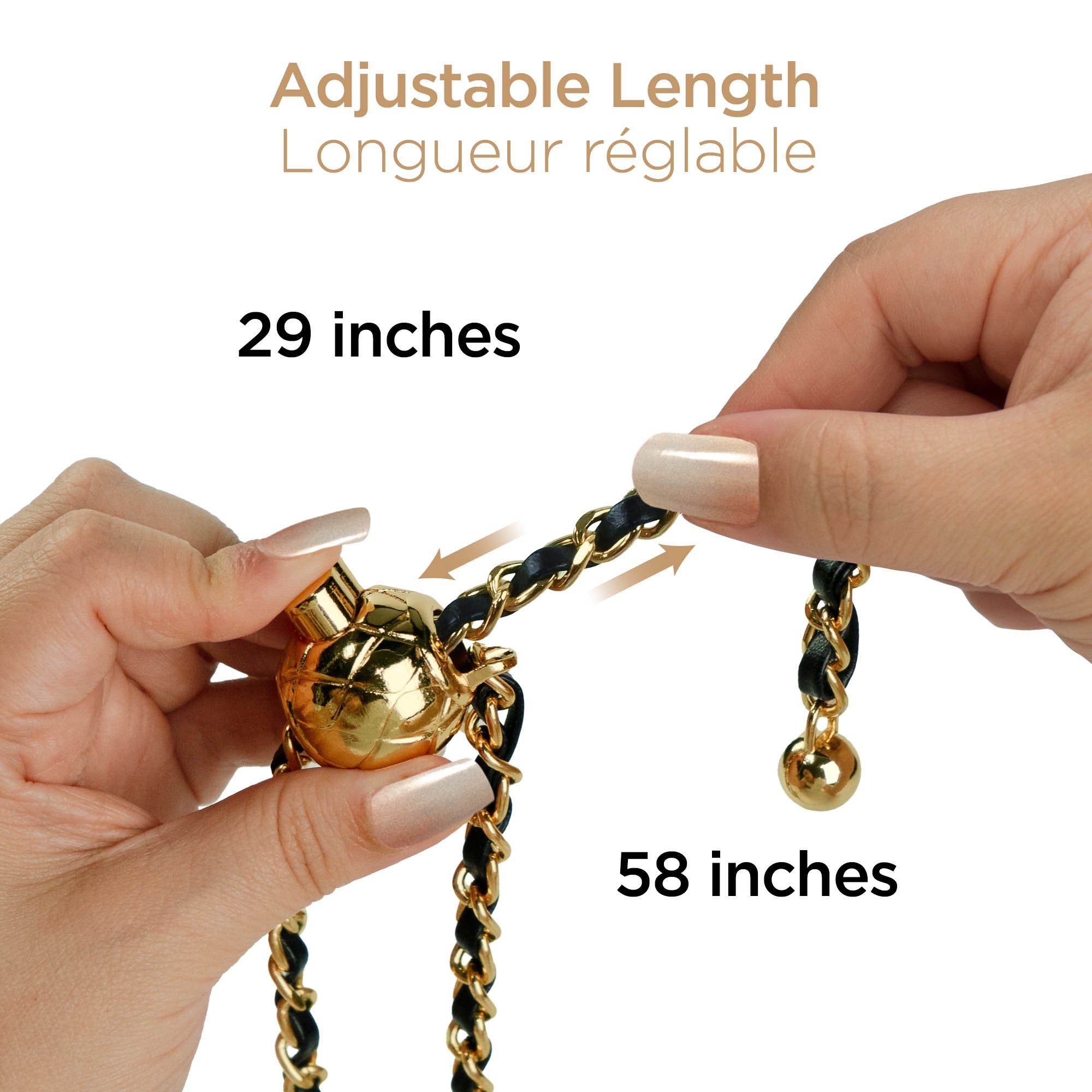 HyperGear TECHcessories Universal Crossbody Phone Strap - Gold Chain Black Vegan Leather - 15-15445