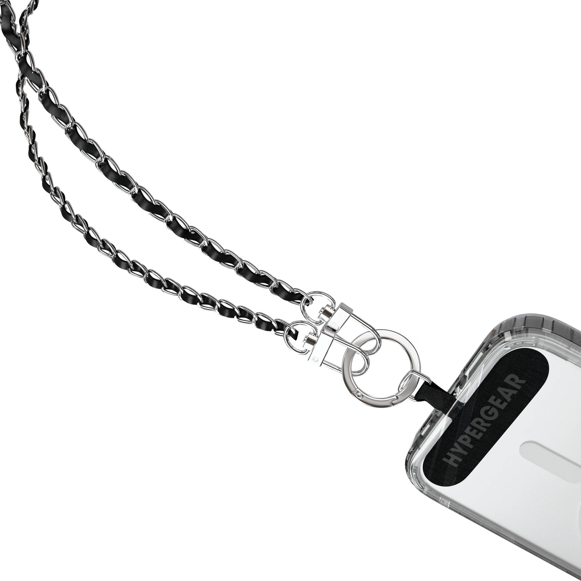 HyperGear TECHcessories Universal Crossbody Phone Strap - Silver Chain Black Vegan Leather - 15-15446