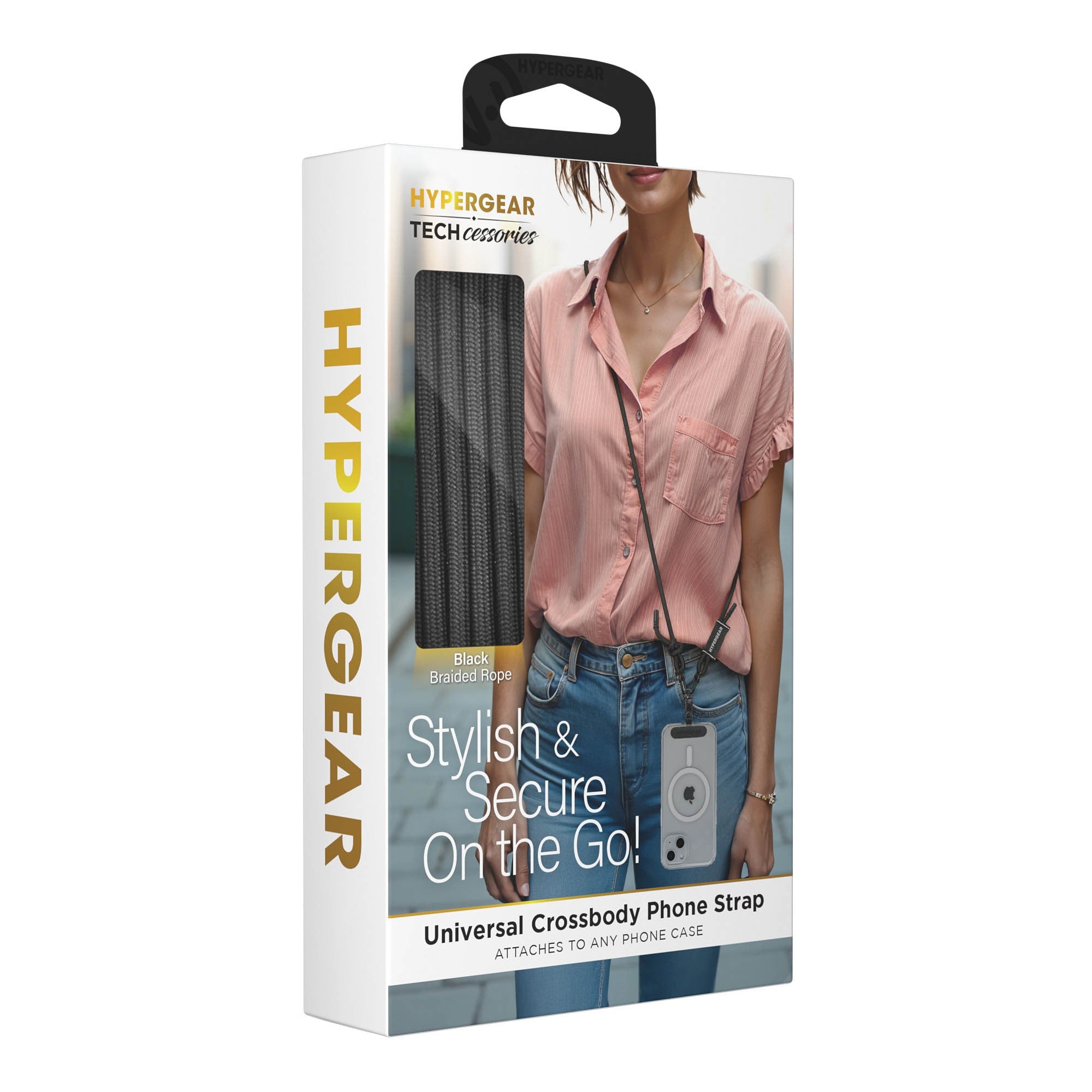 HyperGear TECHcessories Universal Crossbody Phone Strap - Black Braided Rope - 15-15448