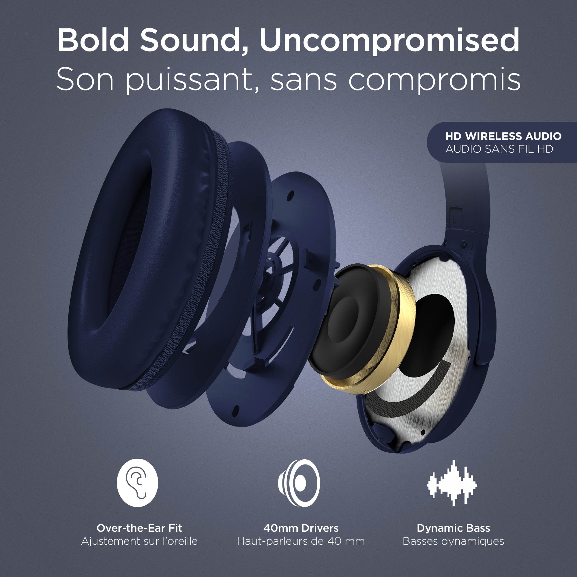 Hypergear Stealth2 ANC Wireless On-Ear Headphones - Blue - 15-15449