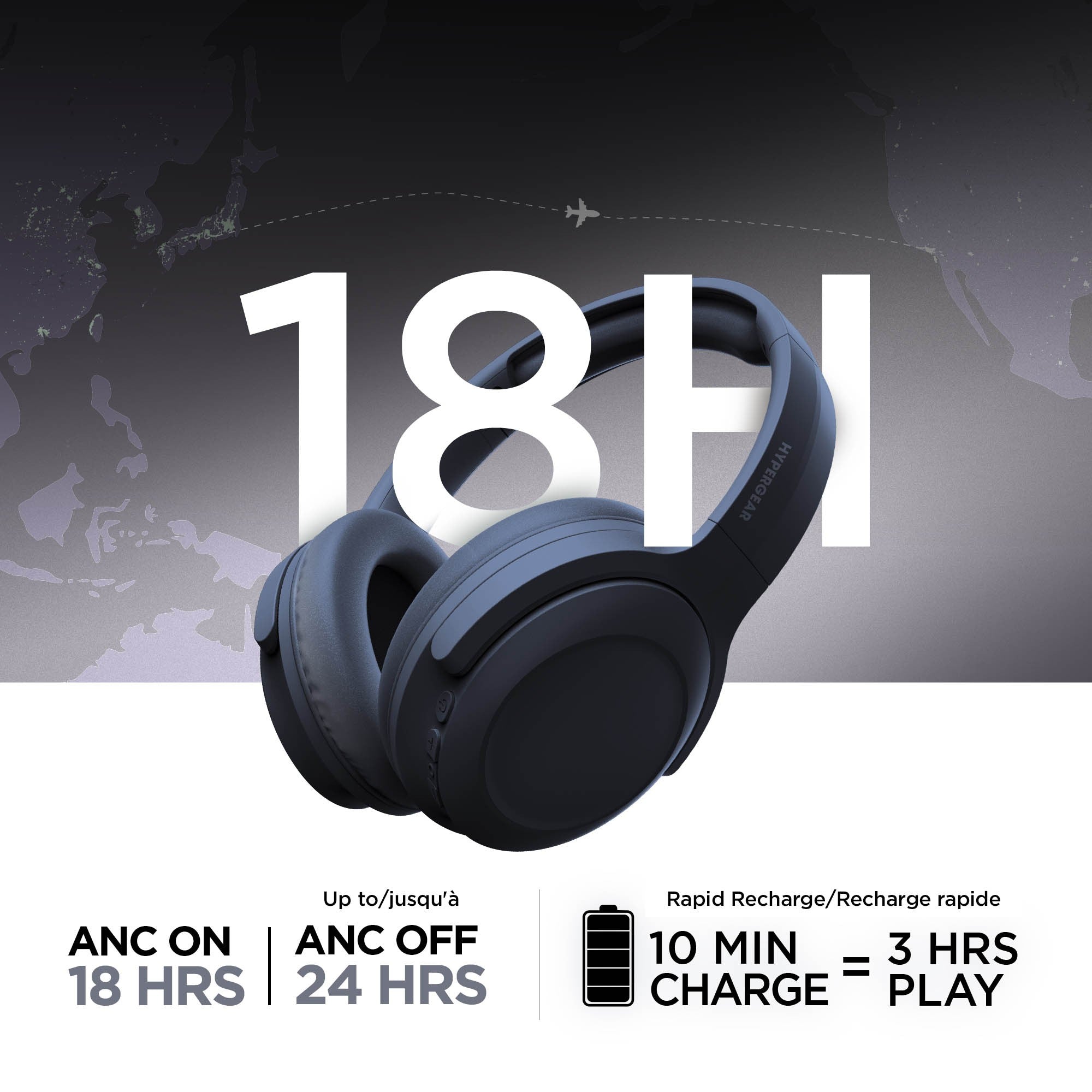 Hypergear Stealth2 ANC Wireless On-Ear Headphones - Blue - 15-15449