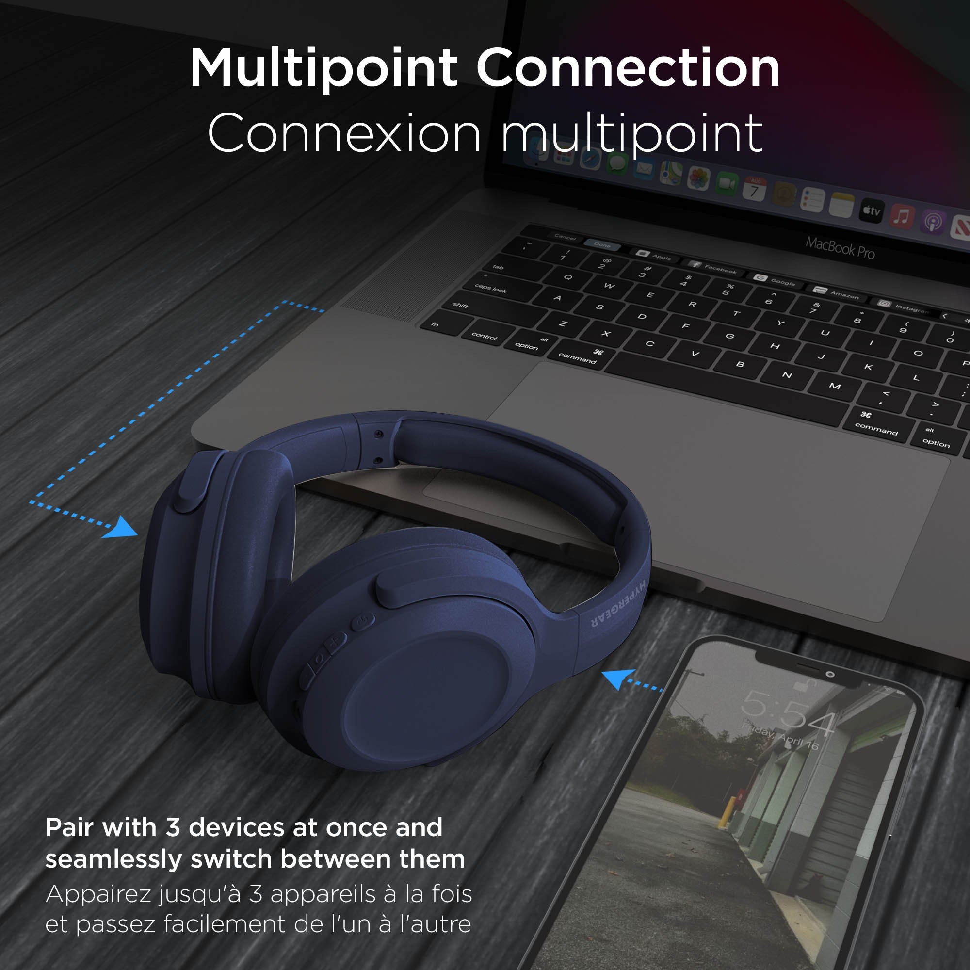 Hypergear Stealth2 ANC Wireless On-Ear Headphones - Blue - 15-15449