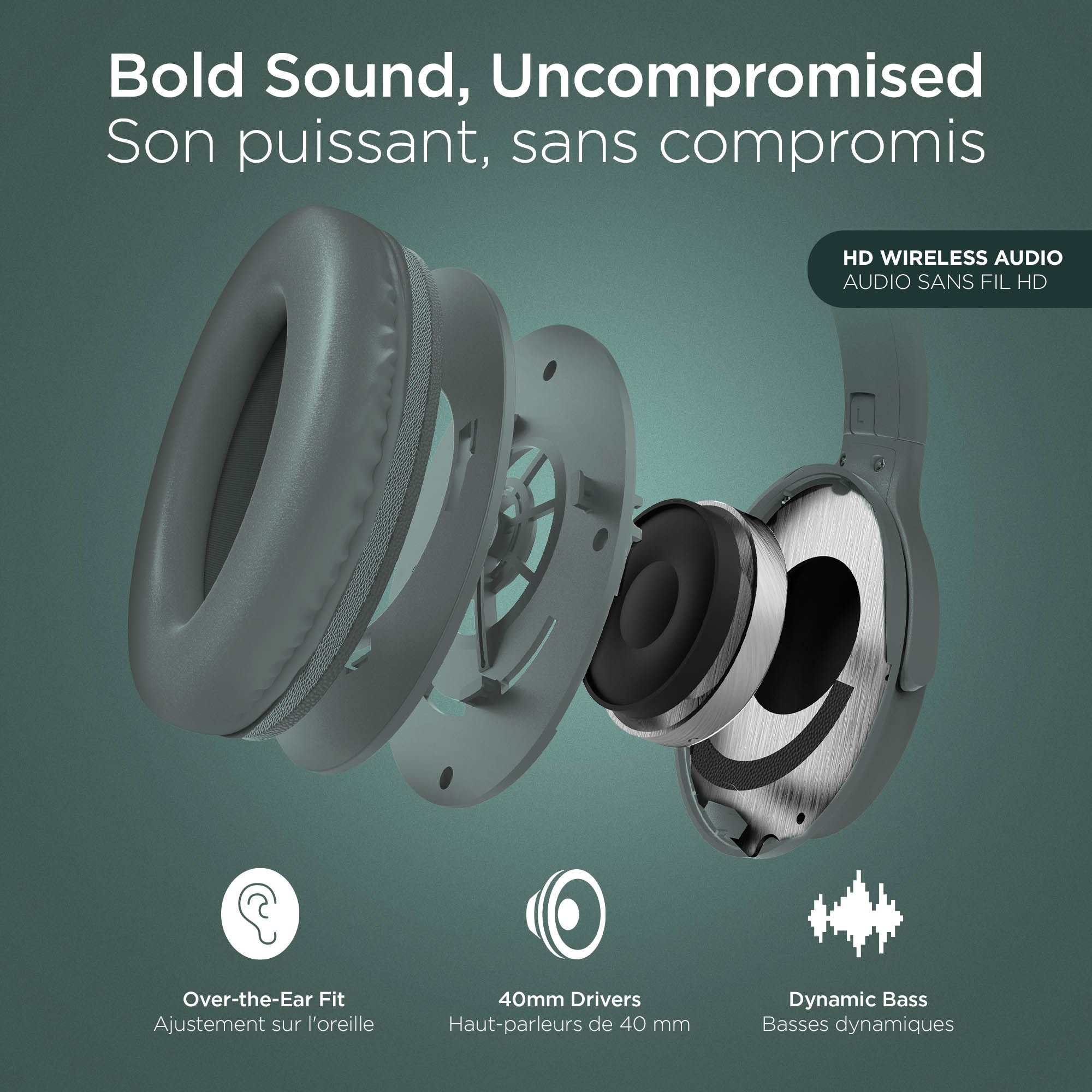 Hypergear Stealth2 ANC Wireless On-Ear Headphones - Green - 15-15450