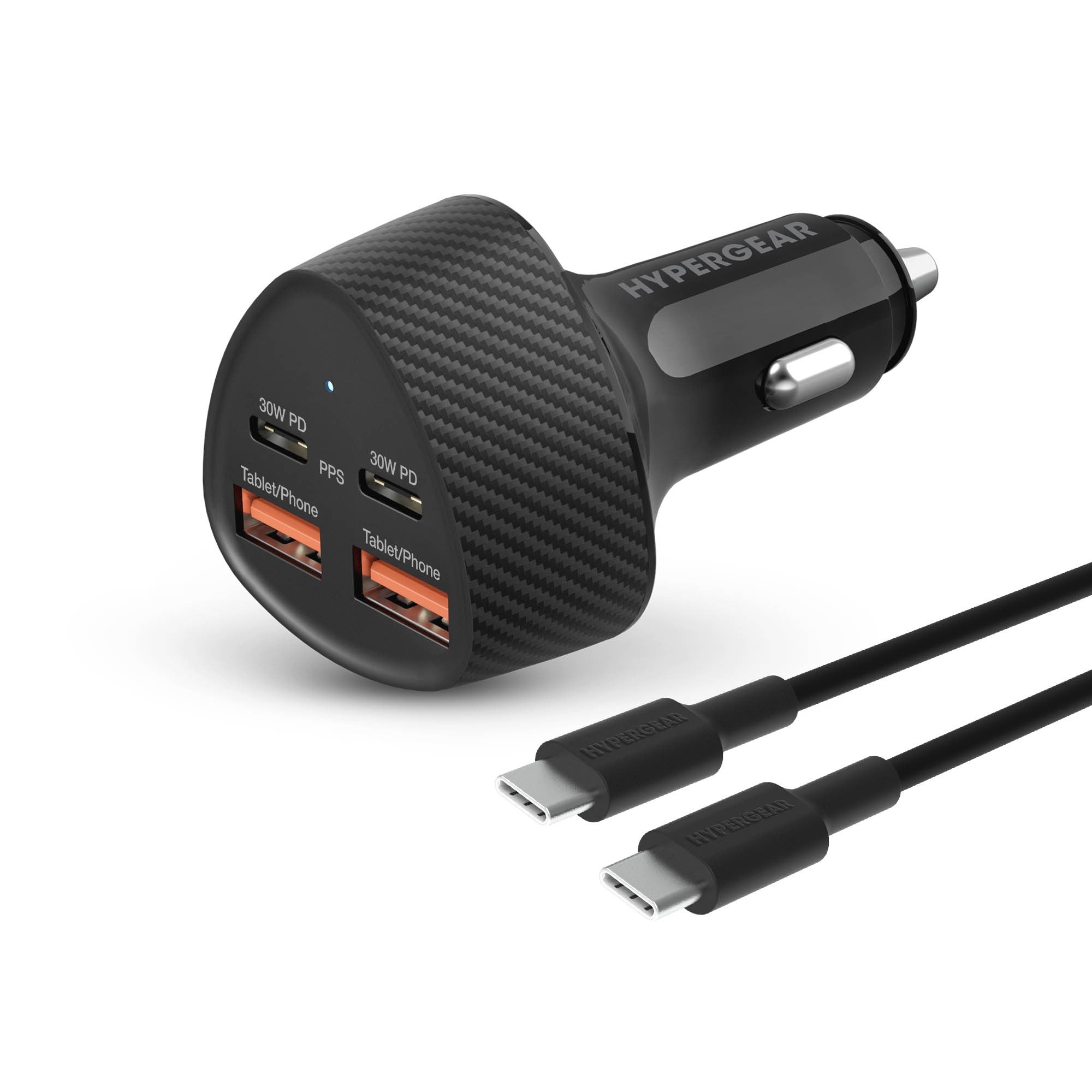 HyperGear SpeedBoost 77W Quad Port Dual USB-C+ Dual USB-A CLA Fast Car Charger - Black - 15-15452