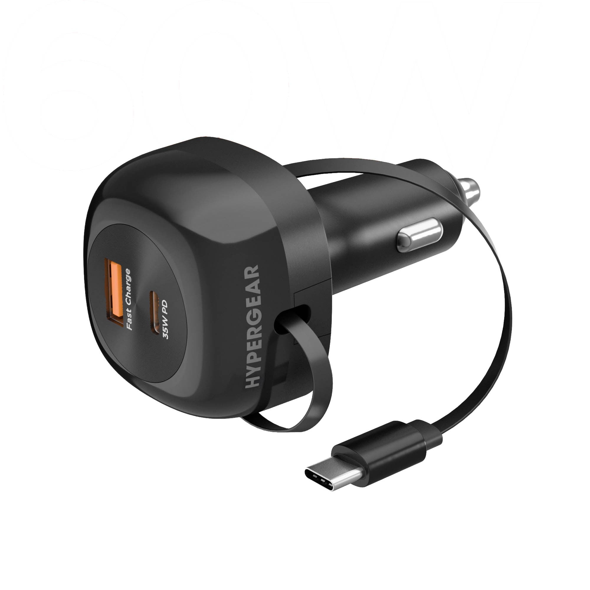 HyperGear SpeedBoost 30W 3-in-1 Fast Car Charger CLA with Retractable USB-C PD Cable - 15-15455