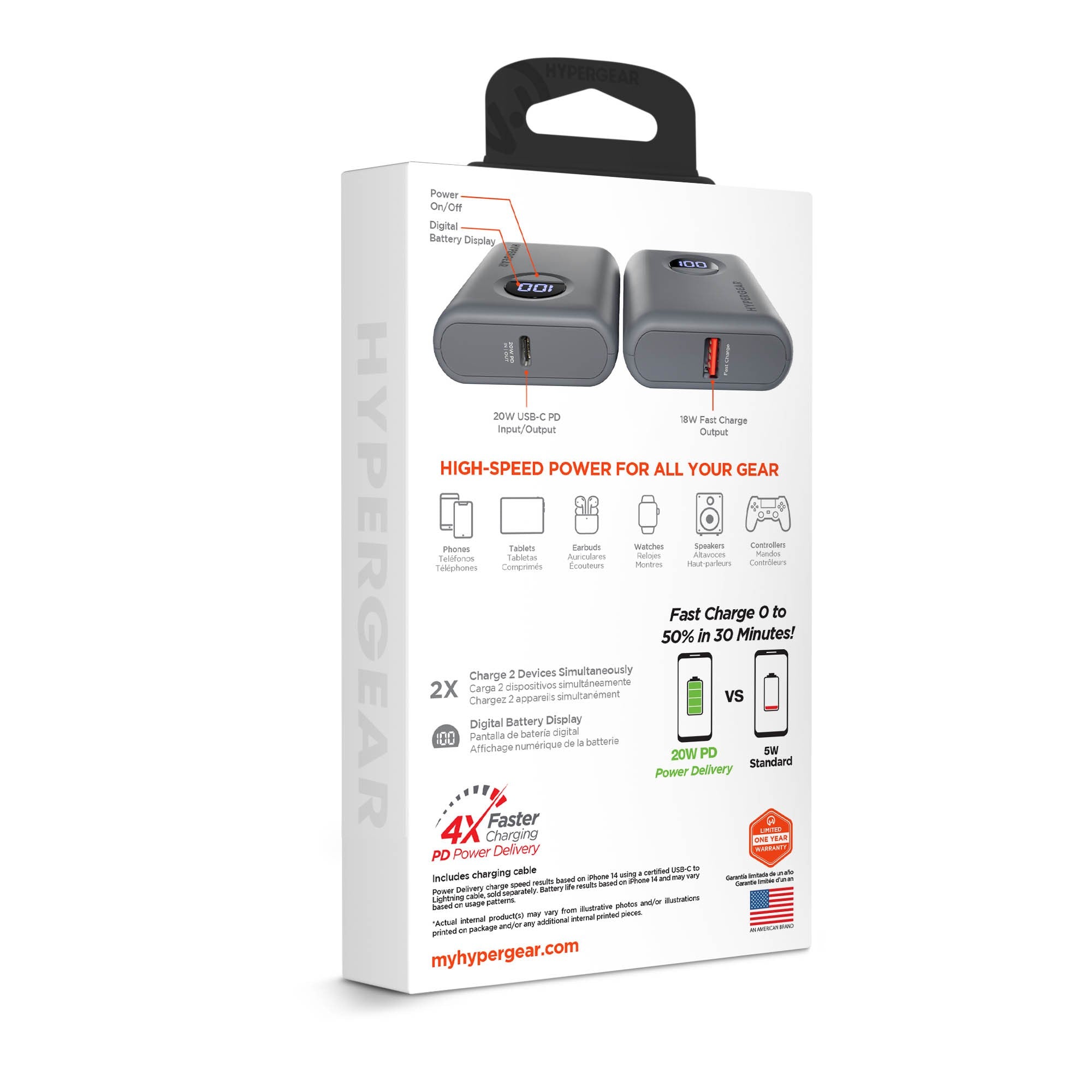 HyperGear 10000mAh Power Pack Pro Portable Power Bank with Digital Display - 15-15456