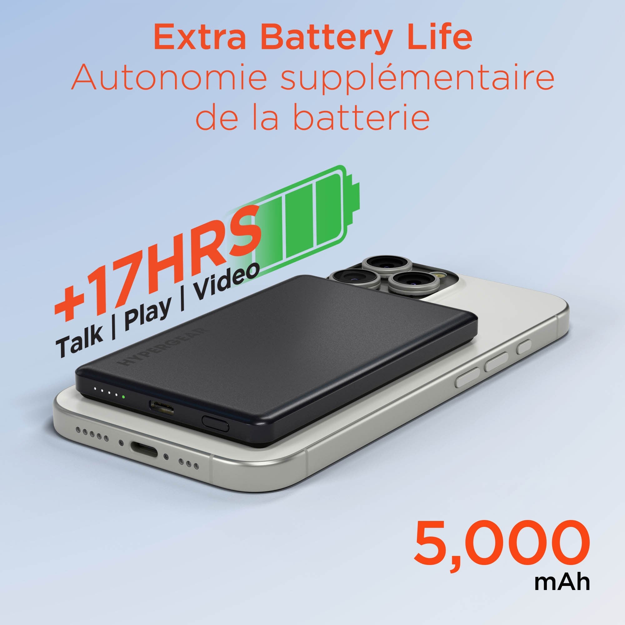 HyperGear 5000mAh Power Pack Mag Ultra-Slim Wireless Magnetic Portable Power Bank - 15-15458
