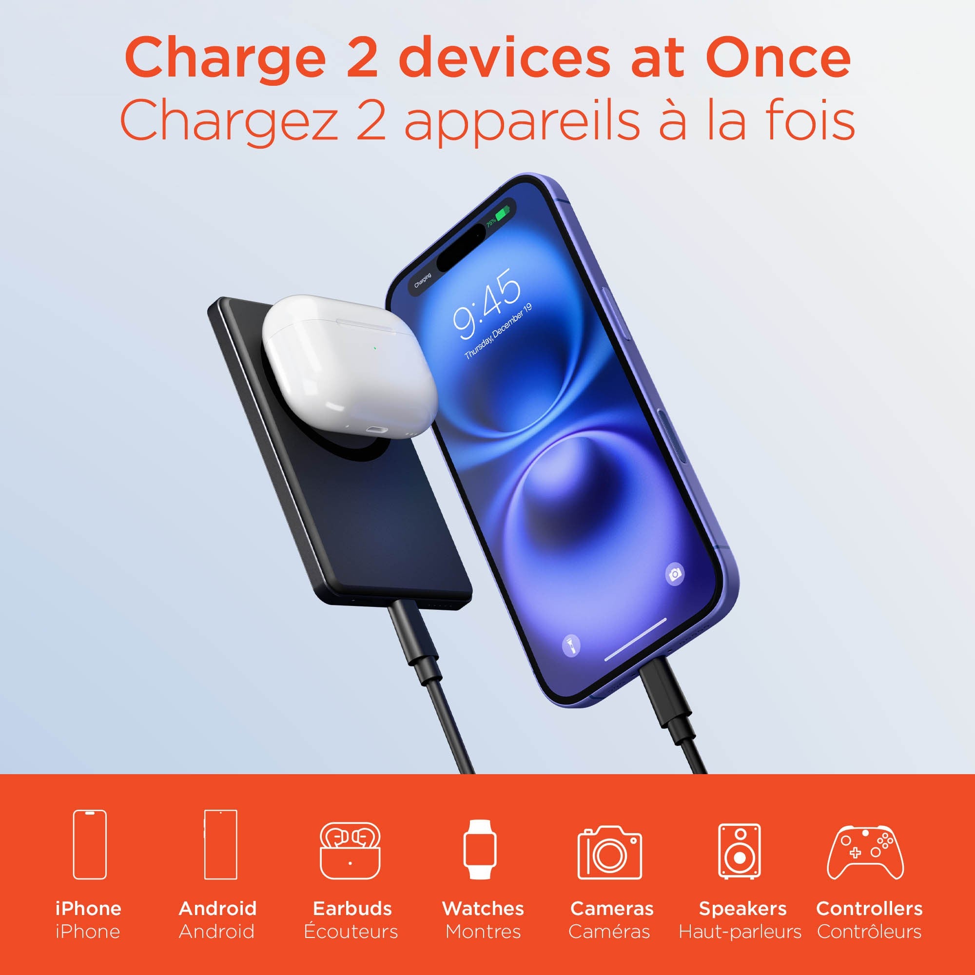 HyperGear 5000mAh Power Pack Mag Ultra-Slim Wireless Magnetic Portable Power Bank - 15-15458