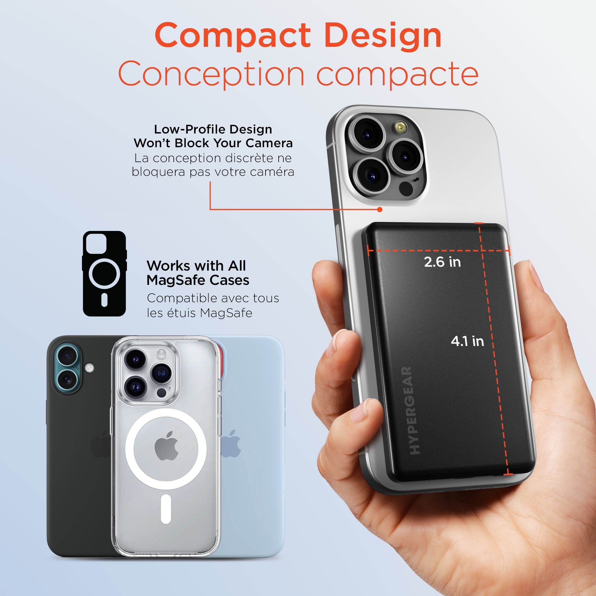 HyperGear 5000mAh Power Pack Mag Ultra-Slim Wireless Magnetic Portable Power Bank - 15-15458