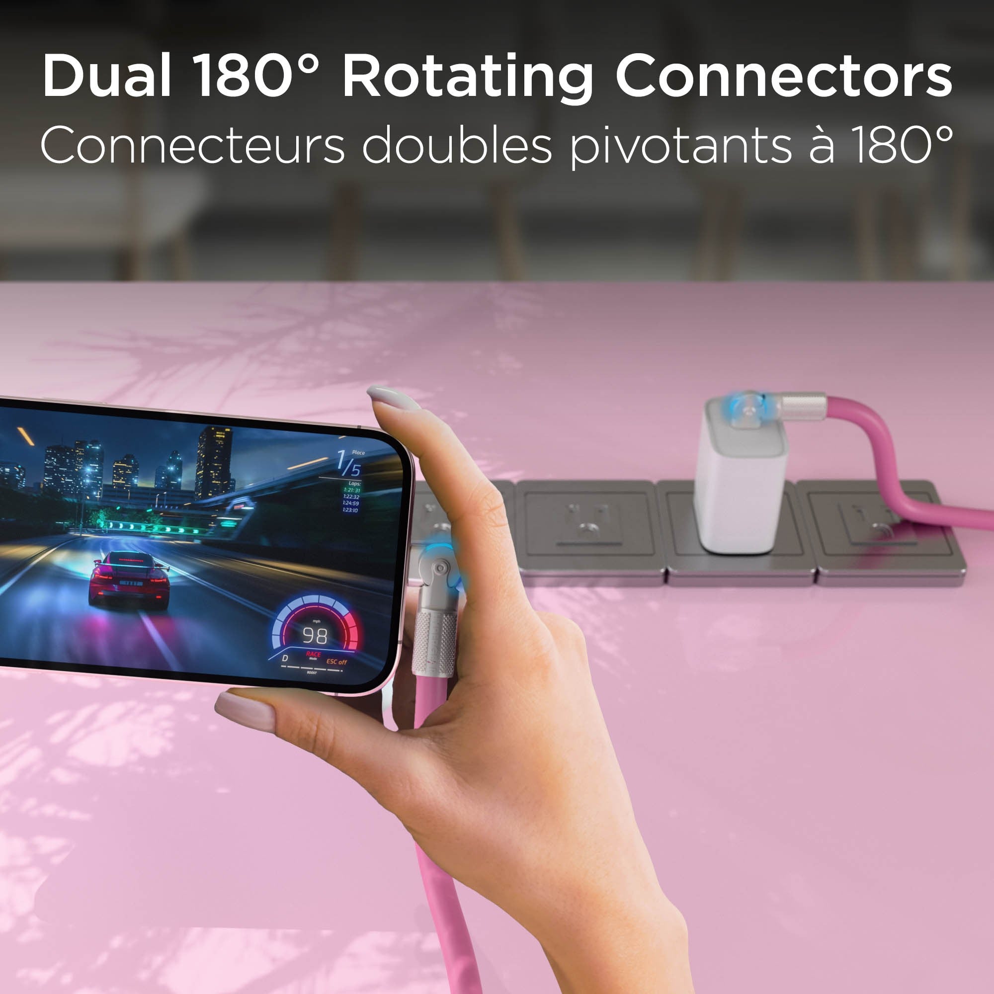 HyperGear 6 ft. 180cm USB-C to USB-C Chunky 180 Rugged Cable w/Rotating Connectors - Pink - 15-15459