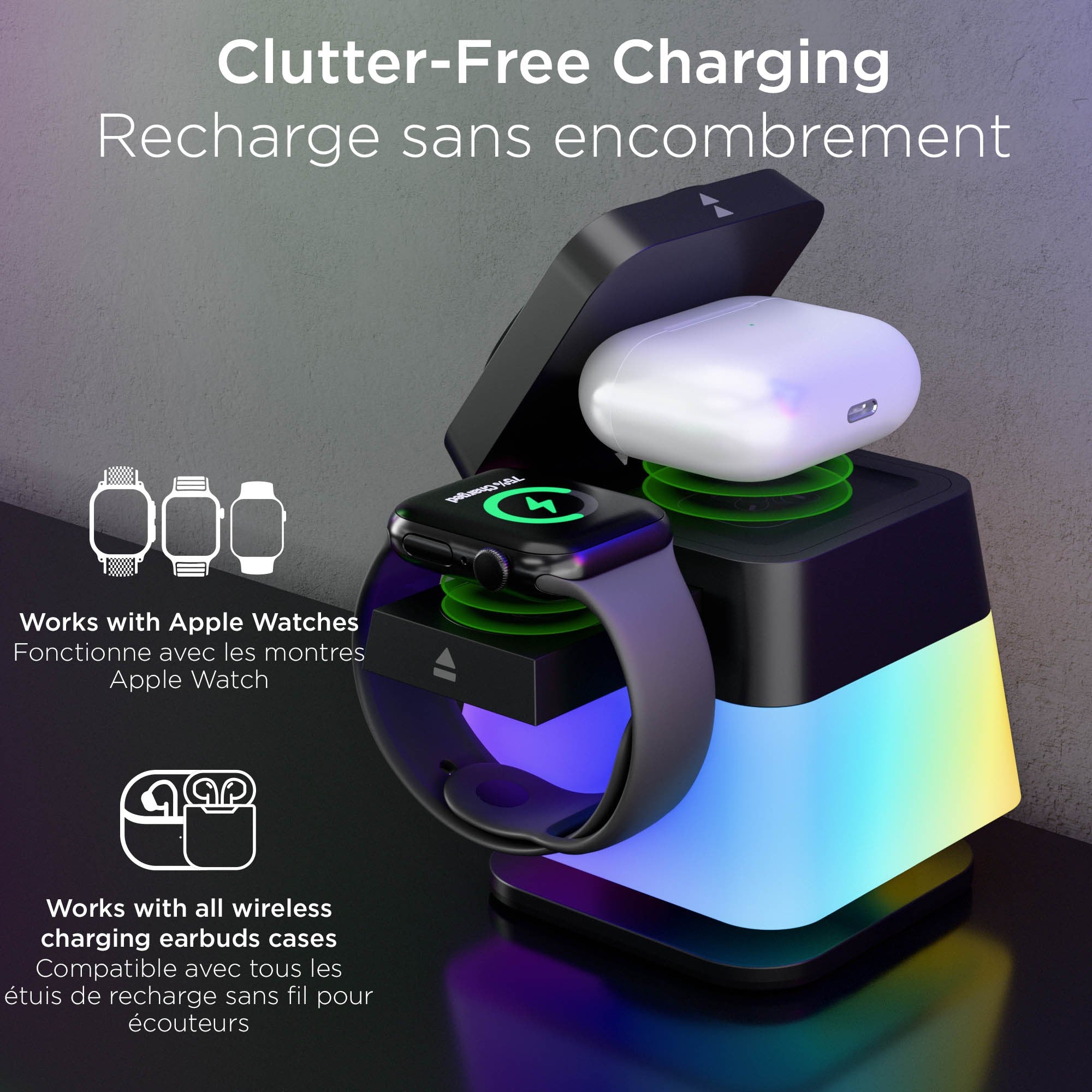 HyperGear 15W PowerFold Cube 3-in-1 Wireless Charging Stand Compatible w/ Magsafe + Watch - 15-15464