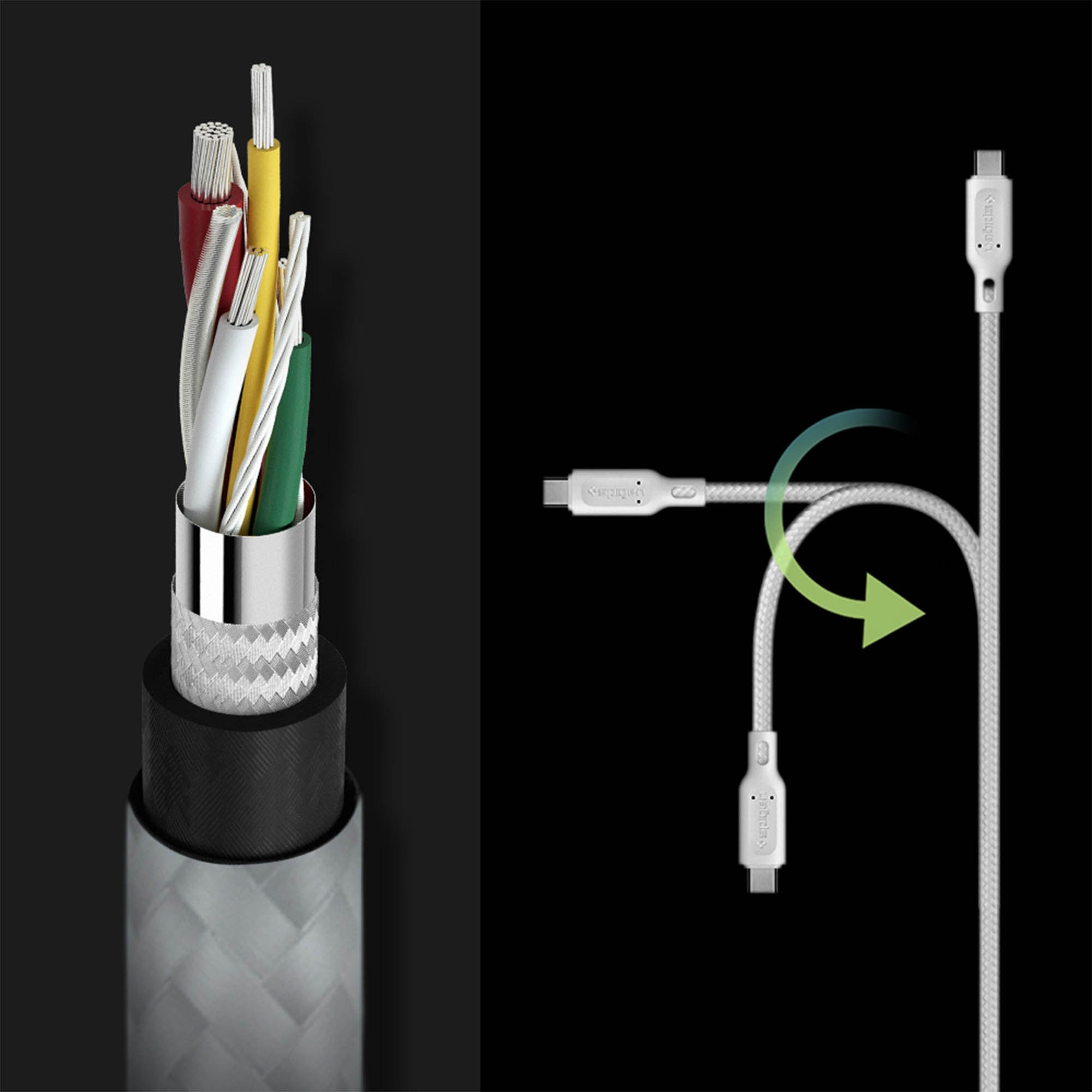 Spigen 4ft. 120cm USB-C to USB-C Cable - White - 2pk - 15-15757