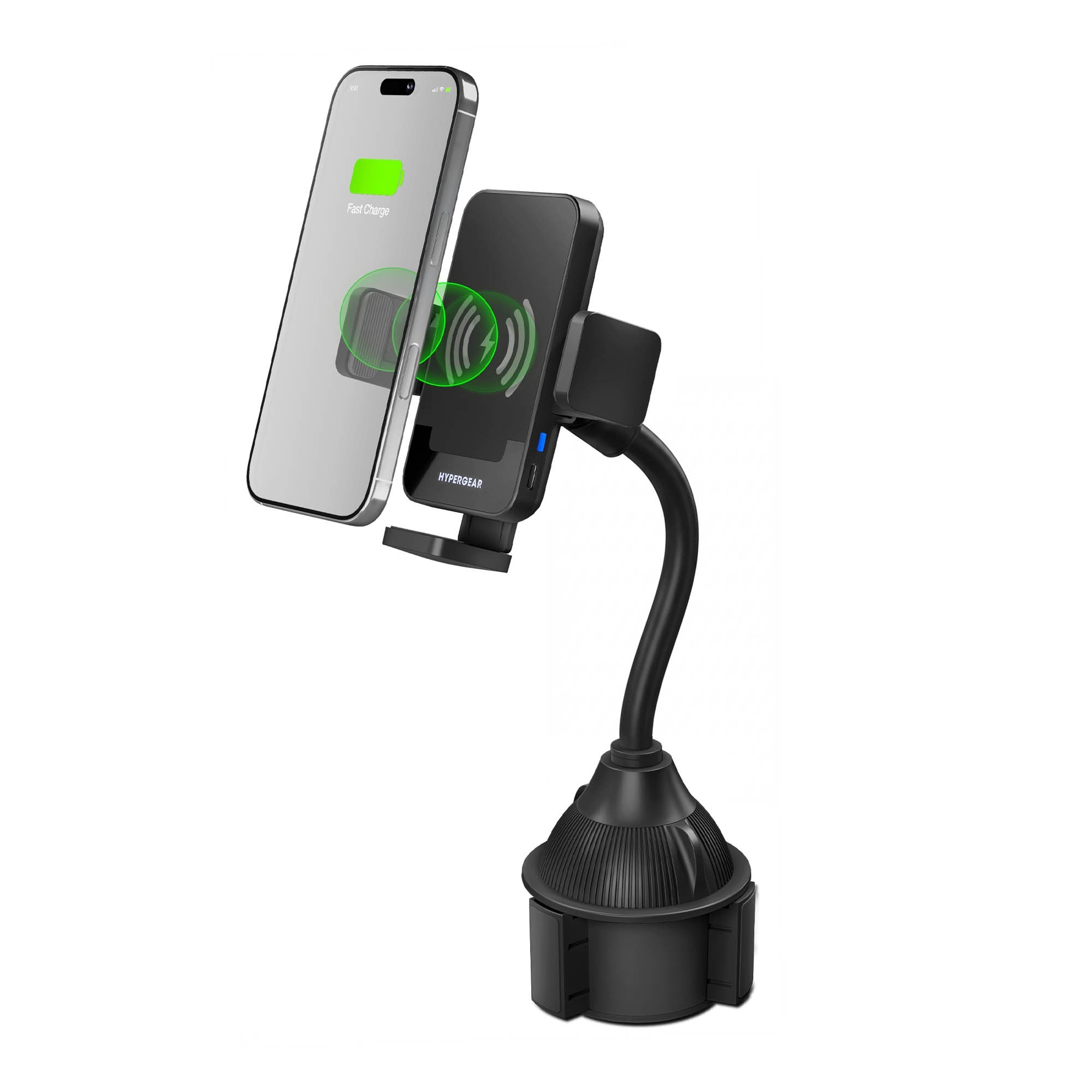 HyperGear EZ Grip 15W Wireless Fast Charging Cup Holder Phone Mount - Black - 15-15759