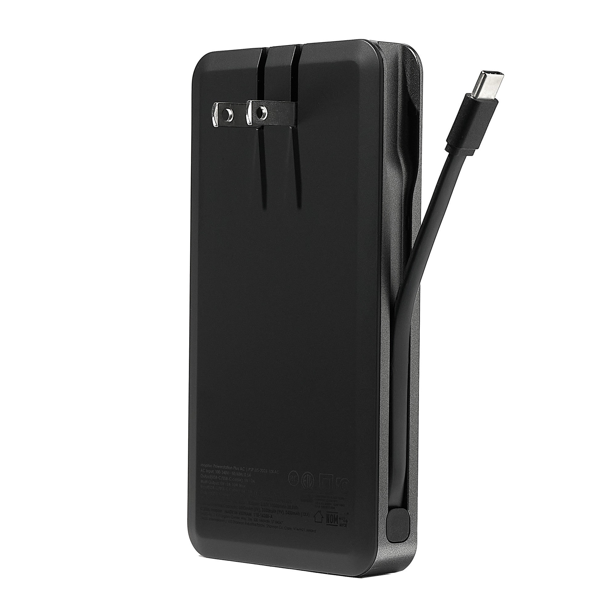 Mophie 10,000 mAh Powerstation Plus w/USB-C Cable + AC Plug - Black - 15-15779