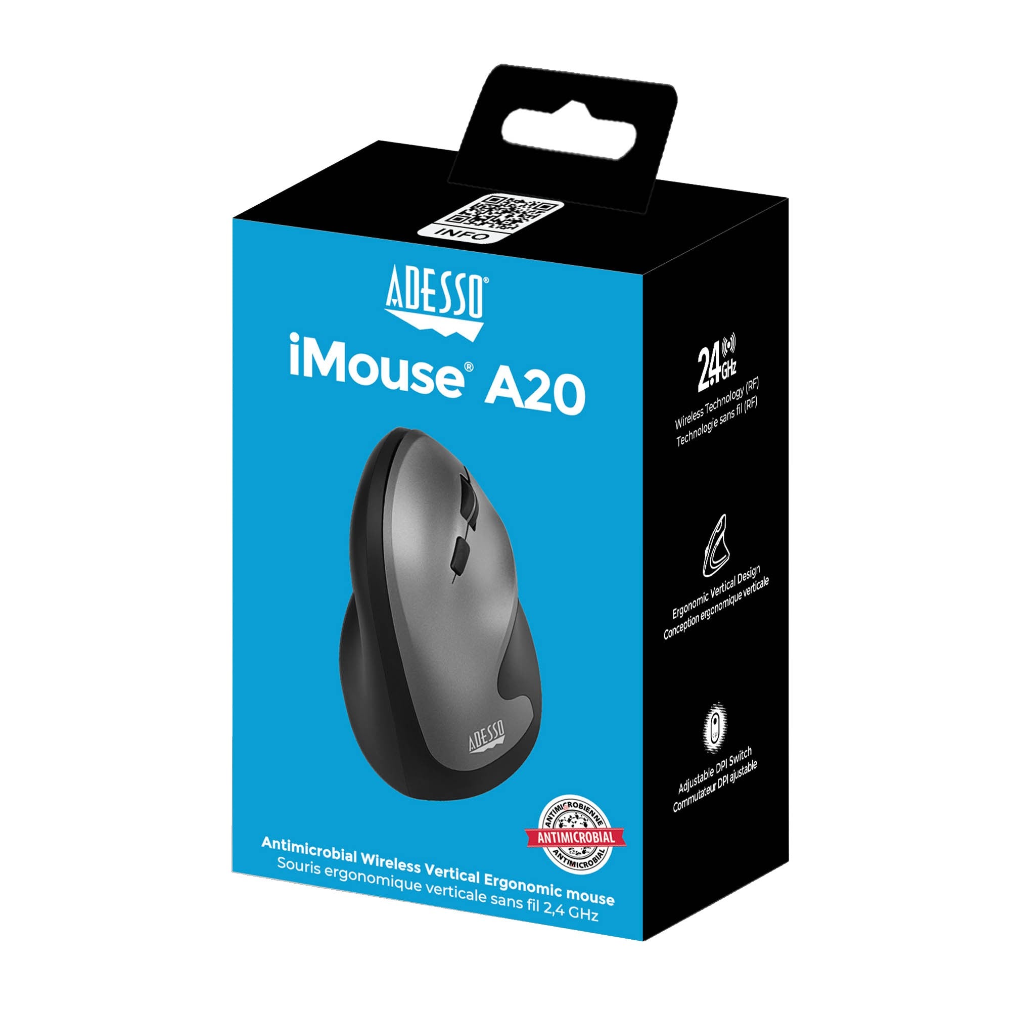 Adesso Antimicrobial Wireless Vertical Ergonomic Mouse - 15-15806