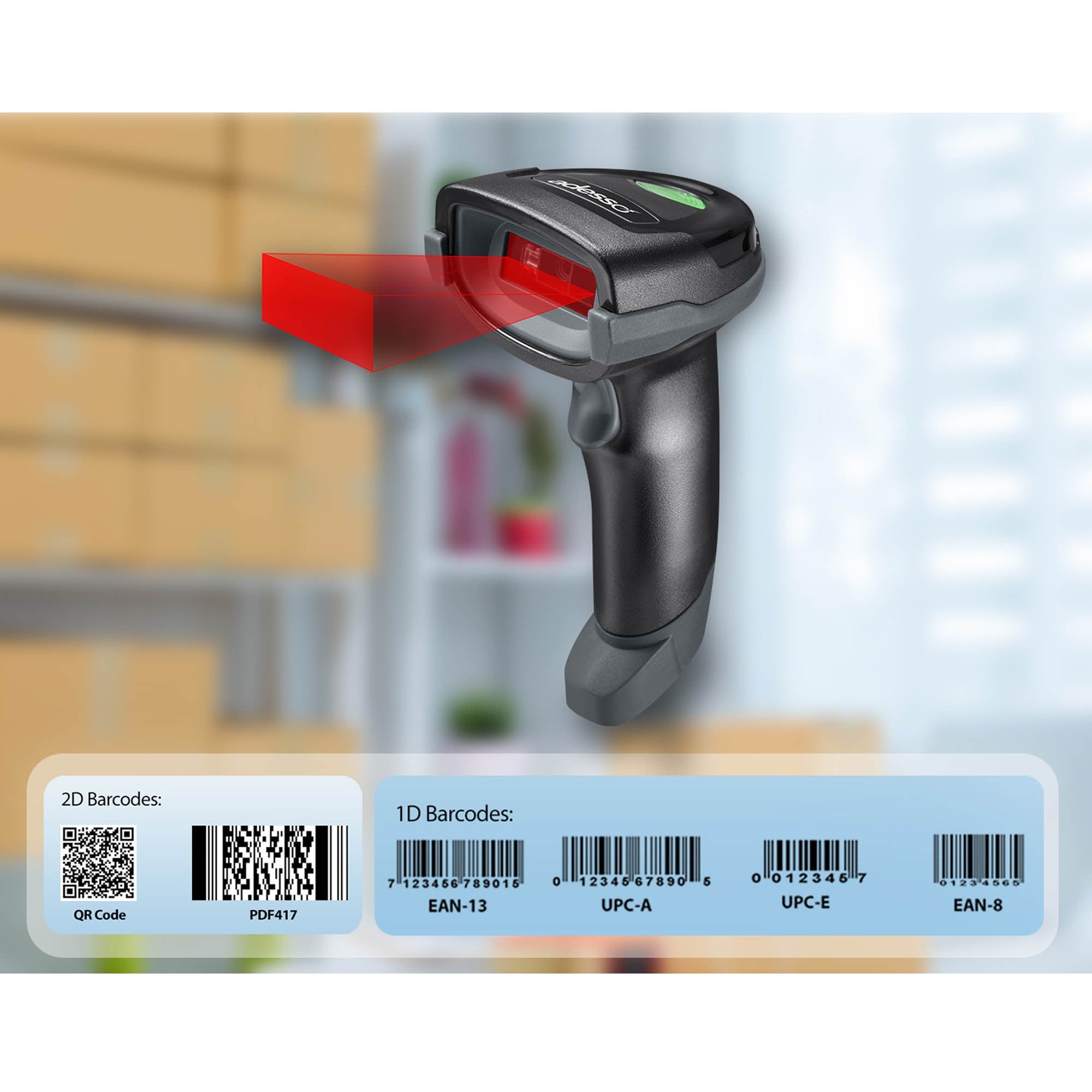 Adesso Wireless/Bluetooth/Wired 2D Barcode Scanner with Charging Cradle - 15-15814