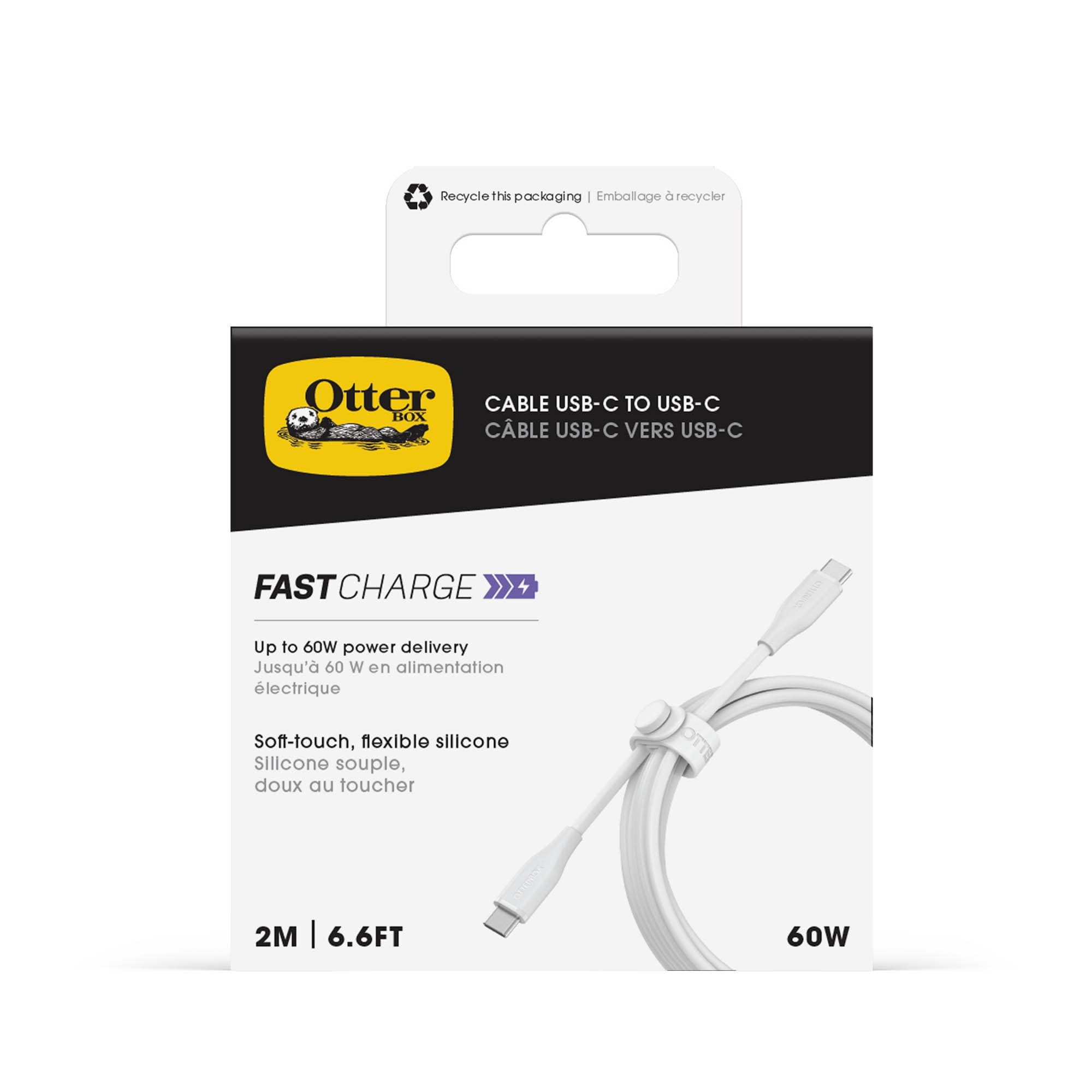 OtterBox 200cm USB-C-C 60W Charge and Sync Cable - White - 15-15825