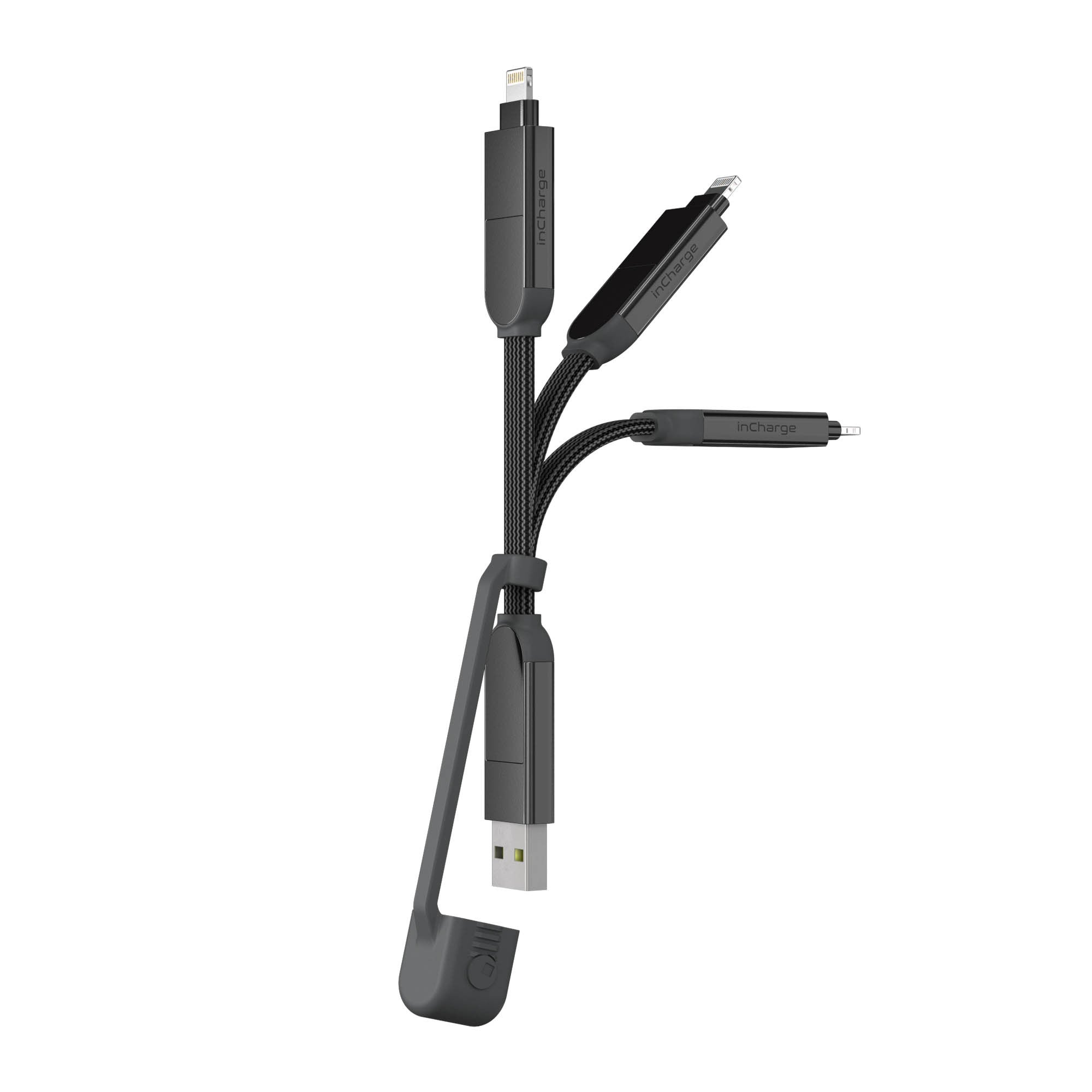 Rolling Square inCharge XS-240W 4in1 Ultra Fast Charging Keyring Cable - Grey - 15-16103