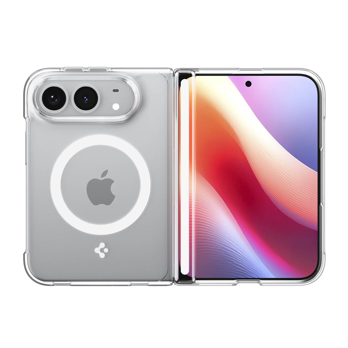 iPhone Duo Spigen Crystal Hybrid Pro MagFit - Clear/White - 15-16127