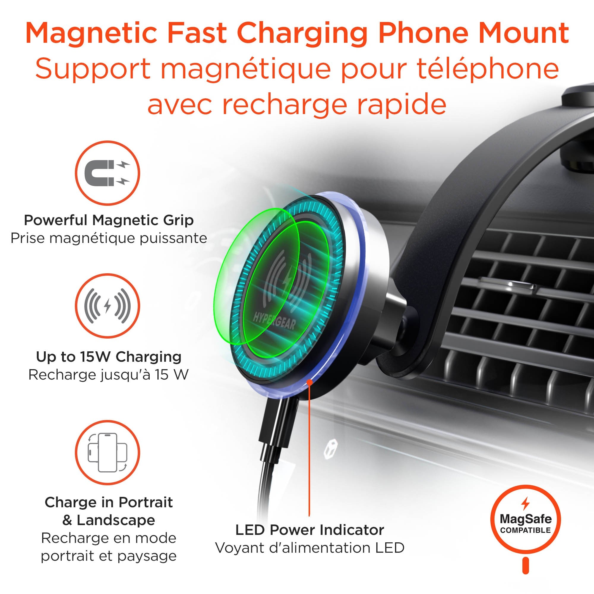HyperGear MaxCharge Flex 15W MagSafe Wireless Mount - Black - 15-16305