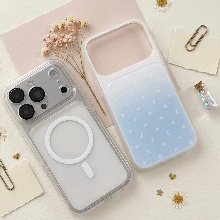 iPhone Gradient Blue White Star with Camera Frame Case
