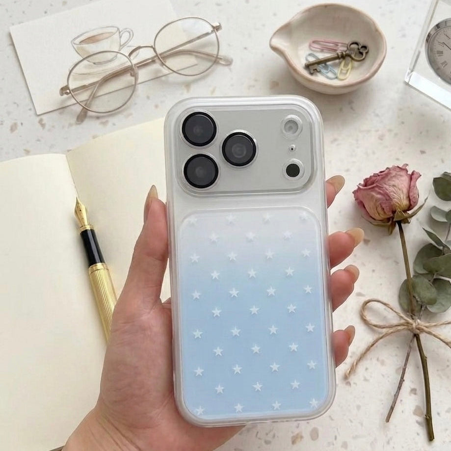 iPhone Gradient Blue White Star with Camera Frame Case