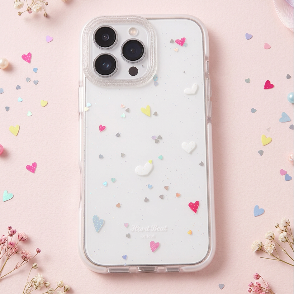 iPhone Sparkly Heart Clear Case