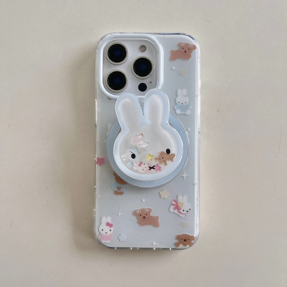 iPhone Light Blue Bunny Magsafe Case with Popgrip