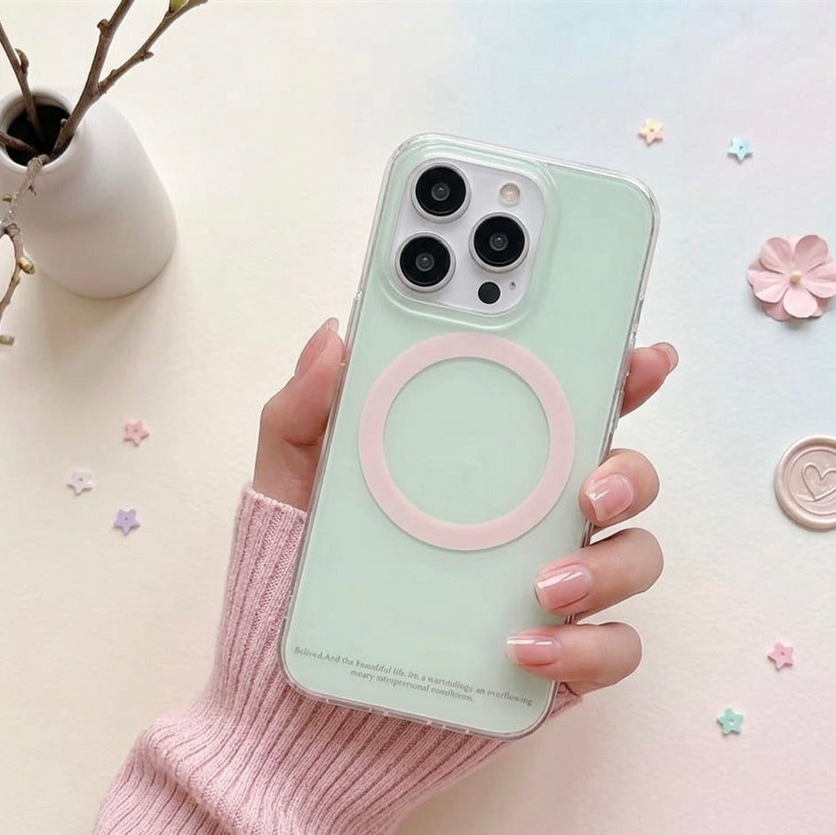 iPhone Mint Green Magsafe Case with Pink Guava Grip