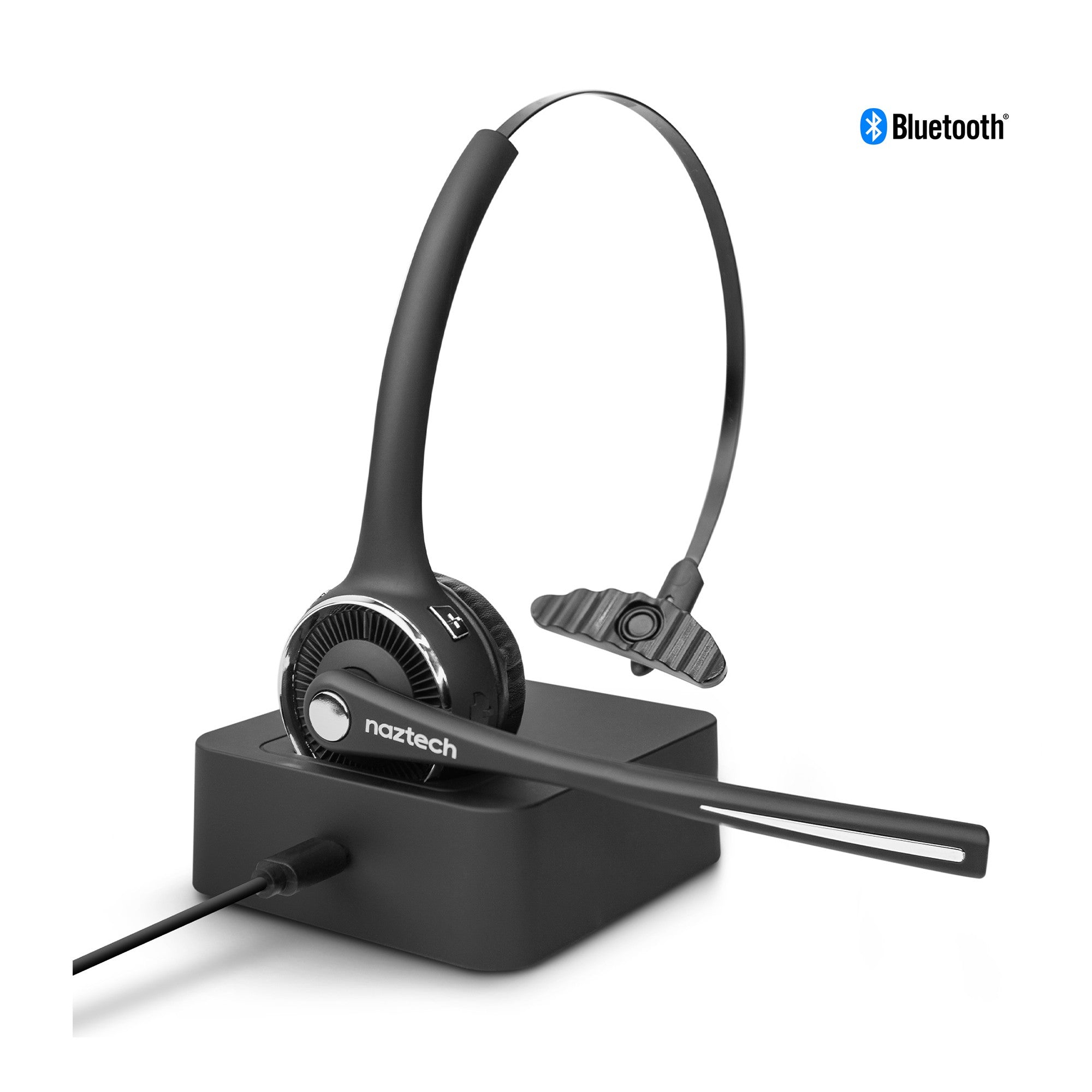 Naztech Black N980 BT Bluetooth Over-the-Head Boom Headset w/Base - 15-07268