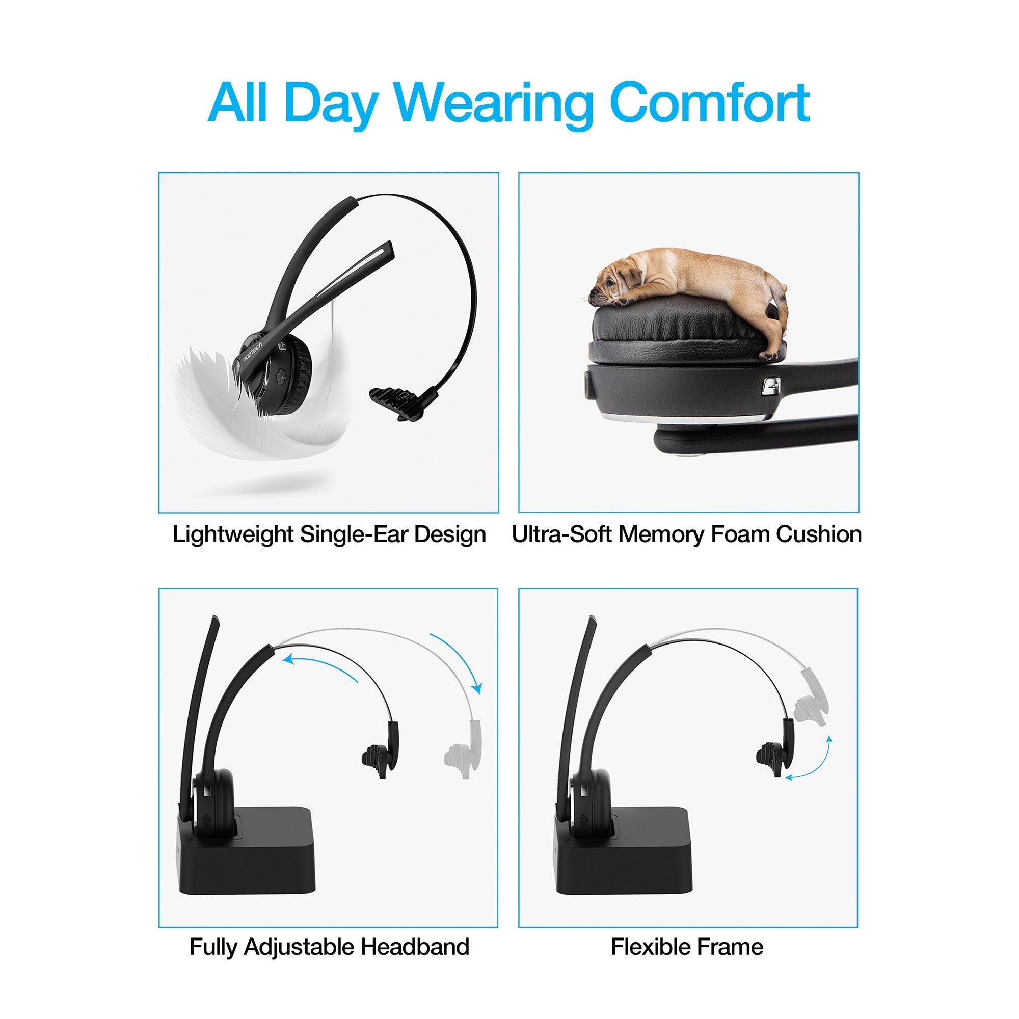 Naztech Black N980 BT Bluetooth Over-the-Head Boom Headset w/Base - 15-07268