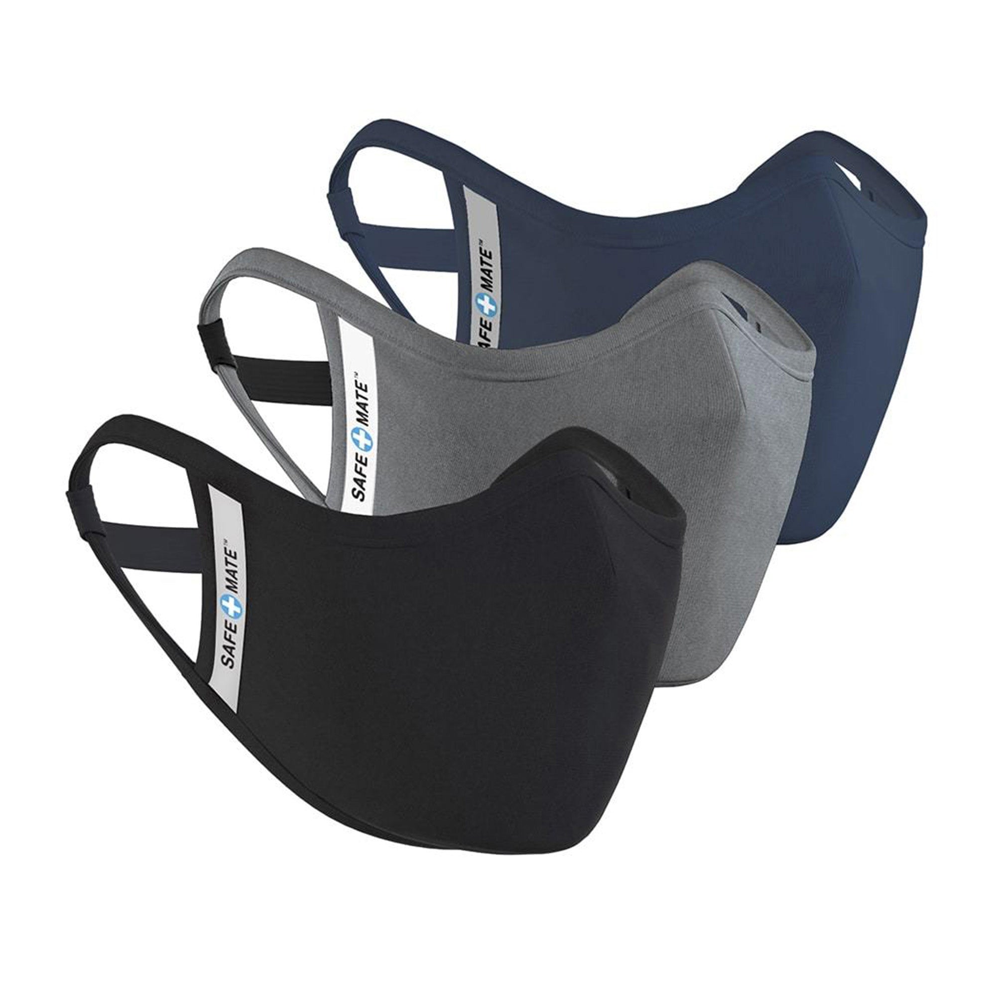 Safe+Mate Black/Navy/Grey Washable Kids 7-11 Cloth Face Mask -3pk - 15-08018