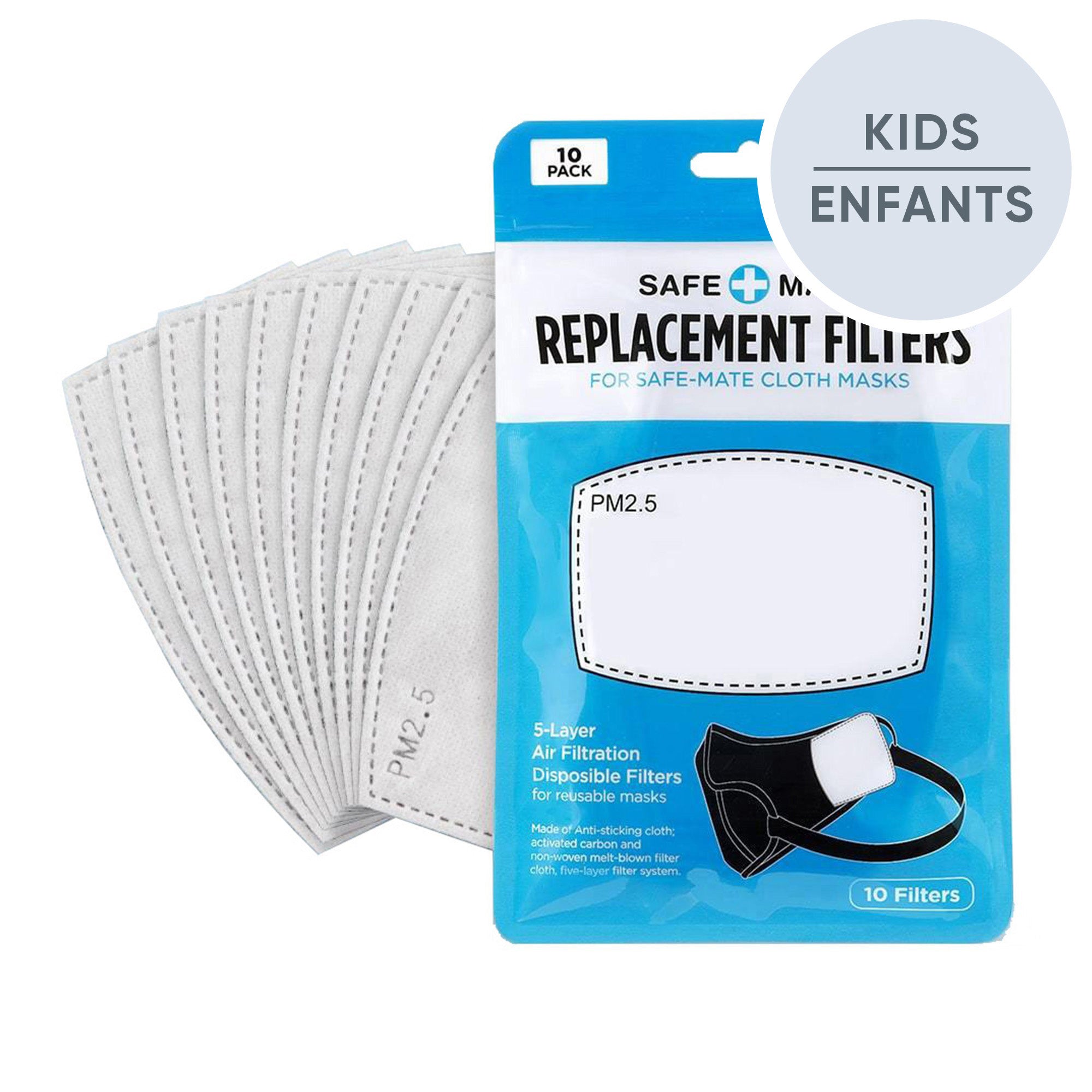 Safe+Mate Replacement Filters for Cloth Masks Kids Size - 10pk - 15-08035