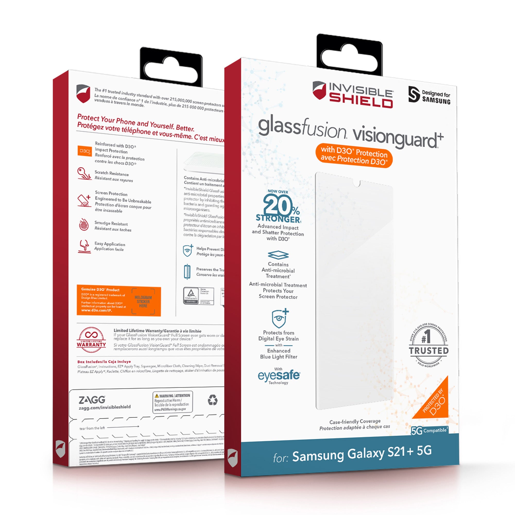 Samsung Galaxy S21+ 5G ZAGG InvisibleShield GlassFusion VisionGuard+ w/D30 Screen Protector - 15-08389