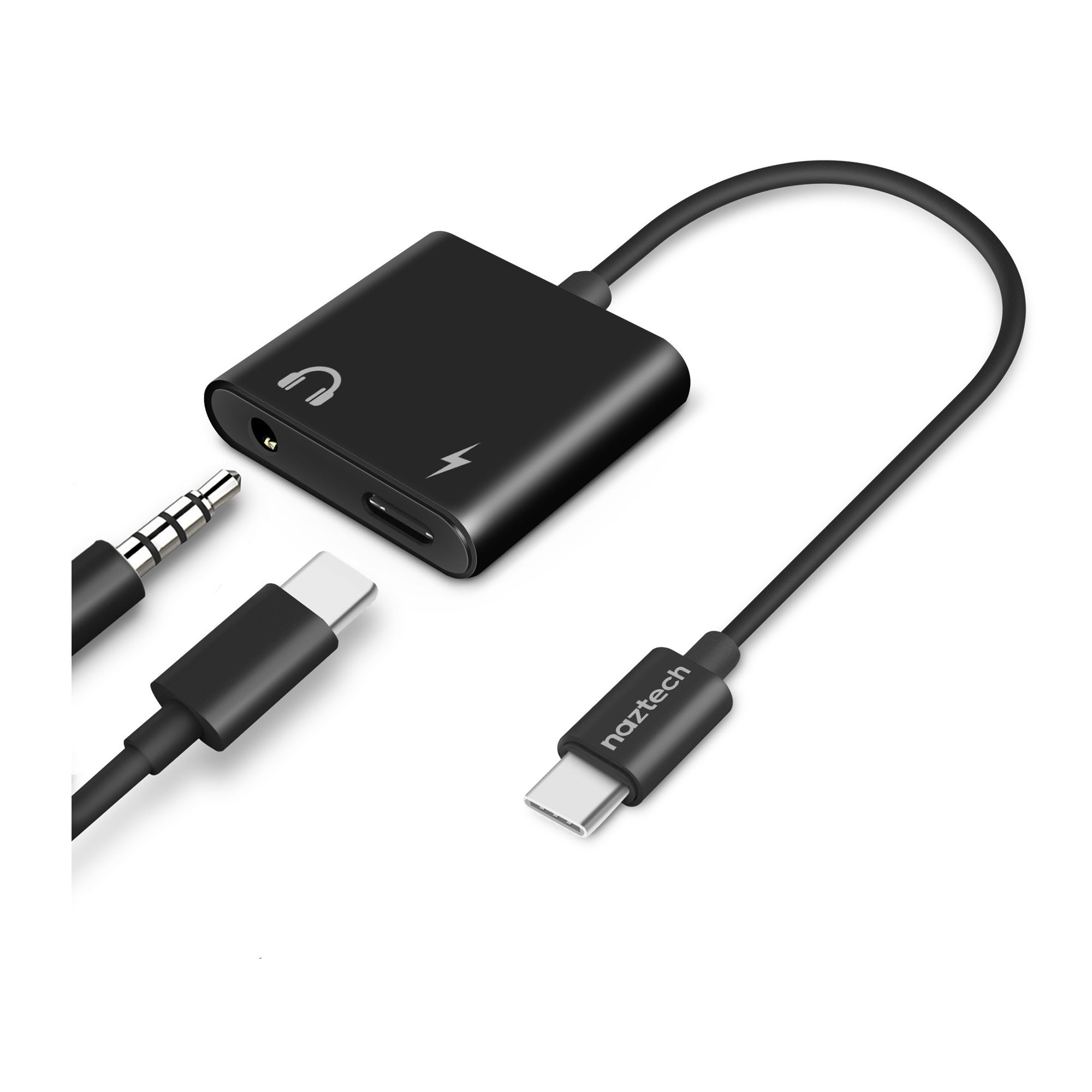 Naztech Black USB-C & 3.5mm Audio + Charge Adapter - 15-08488