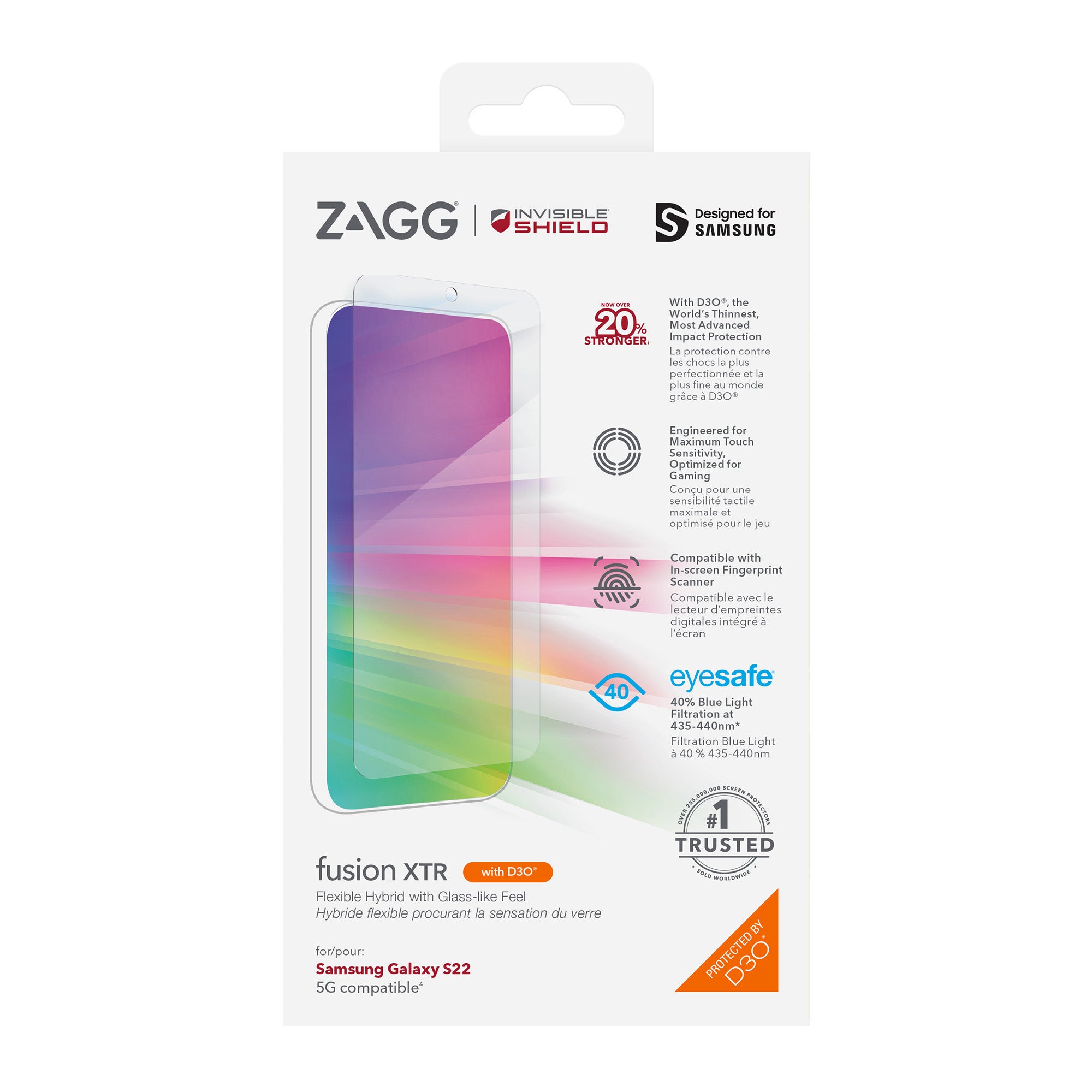 Samsung Galaxy S22 5G ZAGG InvisibleShield GlassFusion XTR w/D3O Screen Protector - 15-09732