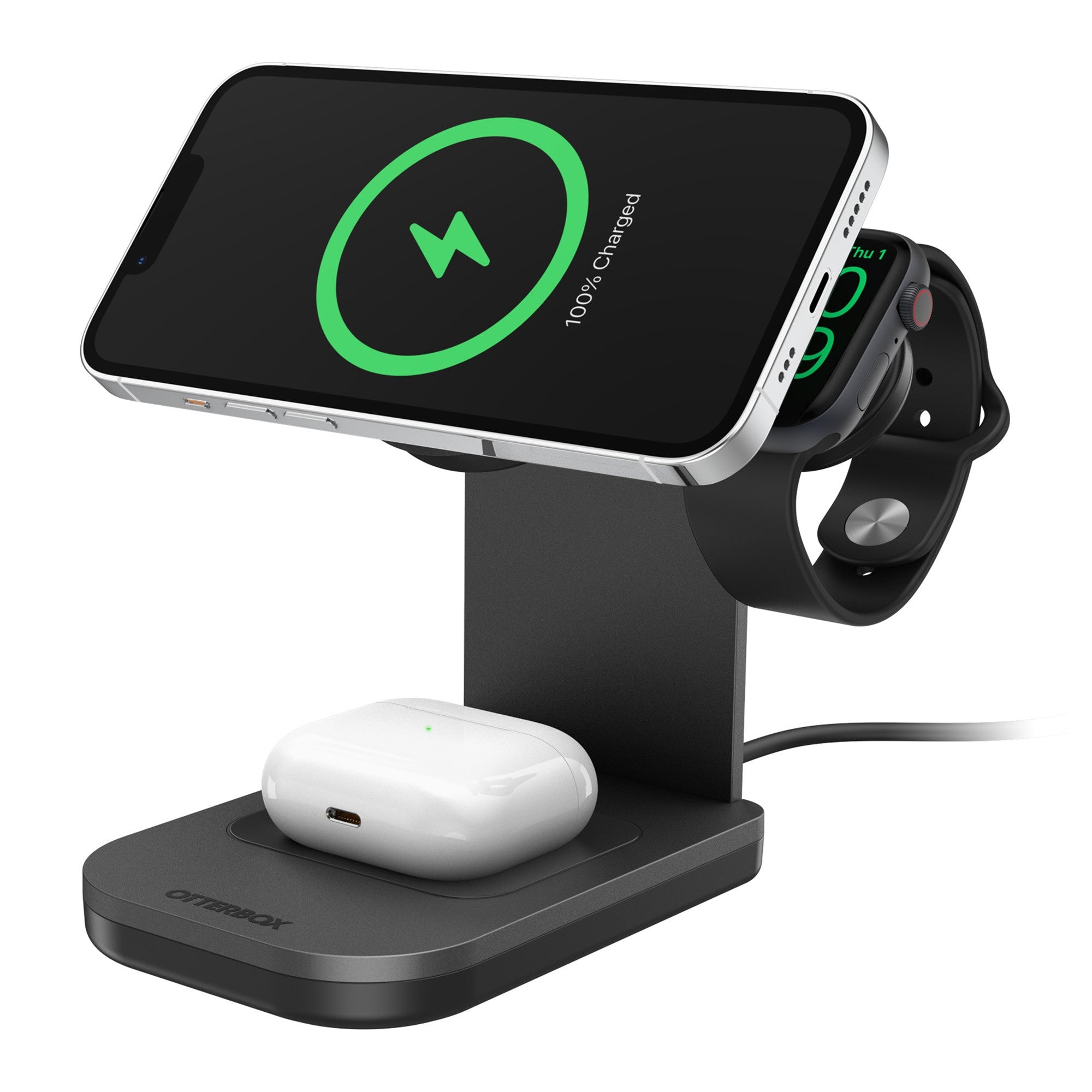 Otterbox 3-in-1 Charging Station Made for MagSafe w/ Apple Watch Charger + Airpods - Black - 15-10679