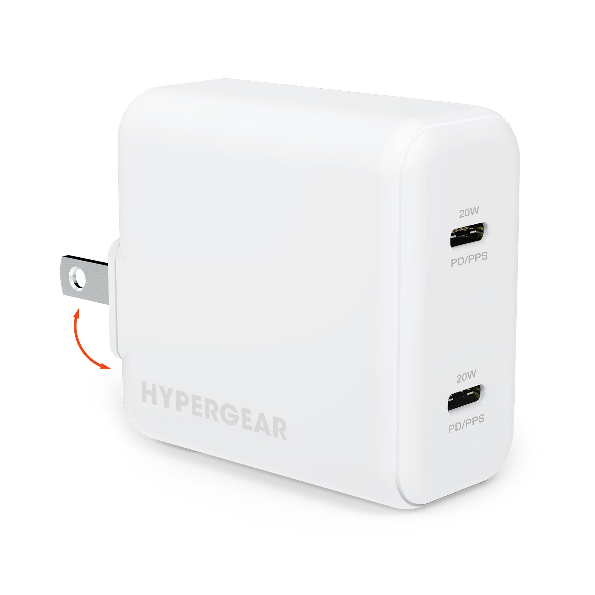 Hypergear 40W Dual Port 20W USB-C PD Wall USB-C PD/PPS Wall Charger Hub - White - 15-10750