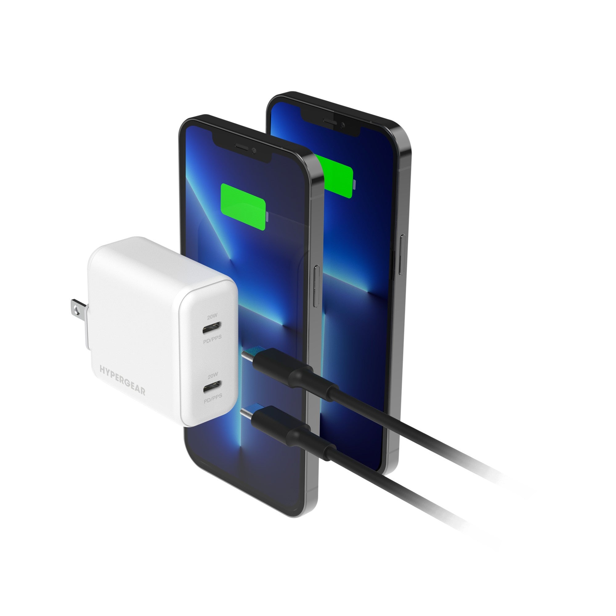 Hypergear 40W Dual Port 20W USB-C PD Wall USB-C PD/PPS Wall Charger Hub - White - 15-10750