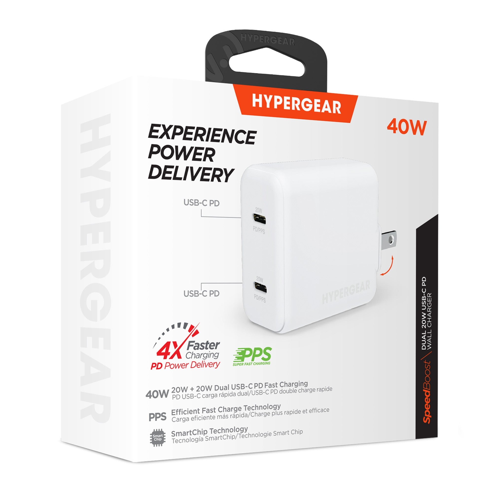 Hypergear 40W Dual Port 20W USB-C PD Wall USB-C PD/PPS Wall Charger Hub - White - 15-10750