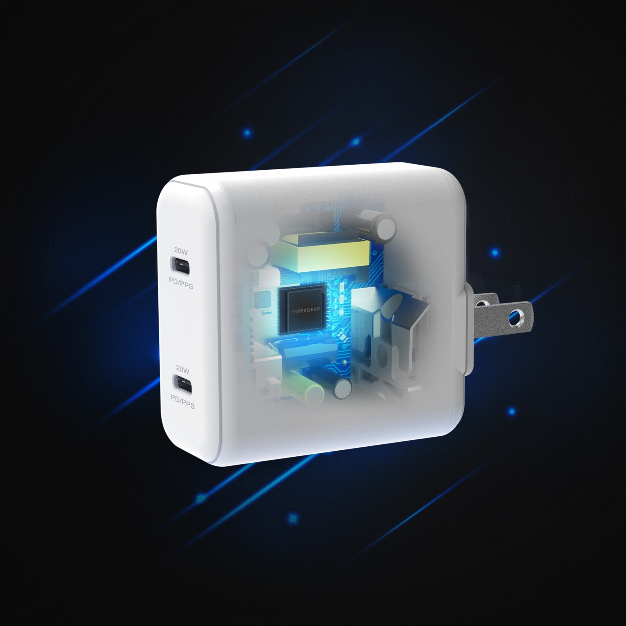 Hypergear 40W Dual Port 20W USB-C PD Wall USB-C PD/PPS Wall Charger Hub - White - 15-10750