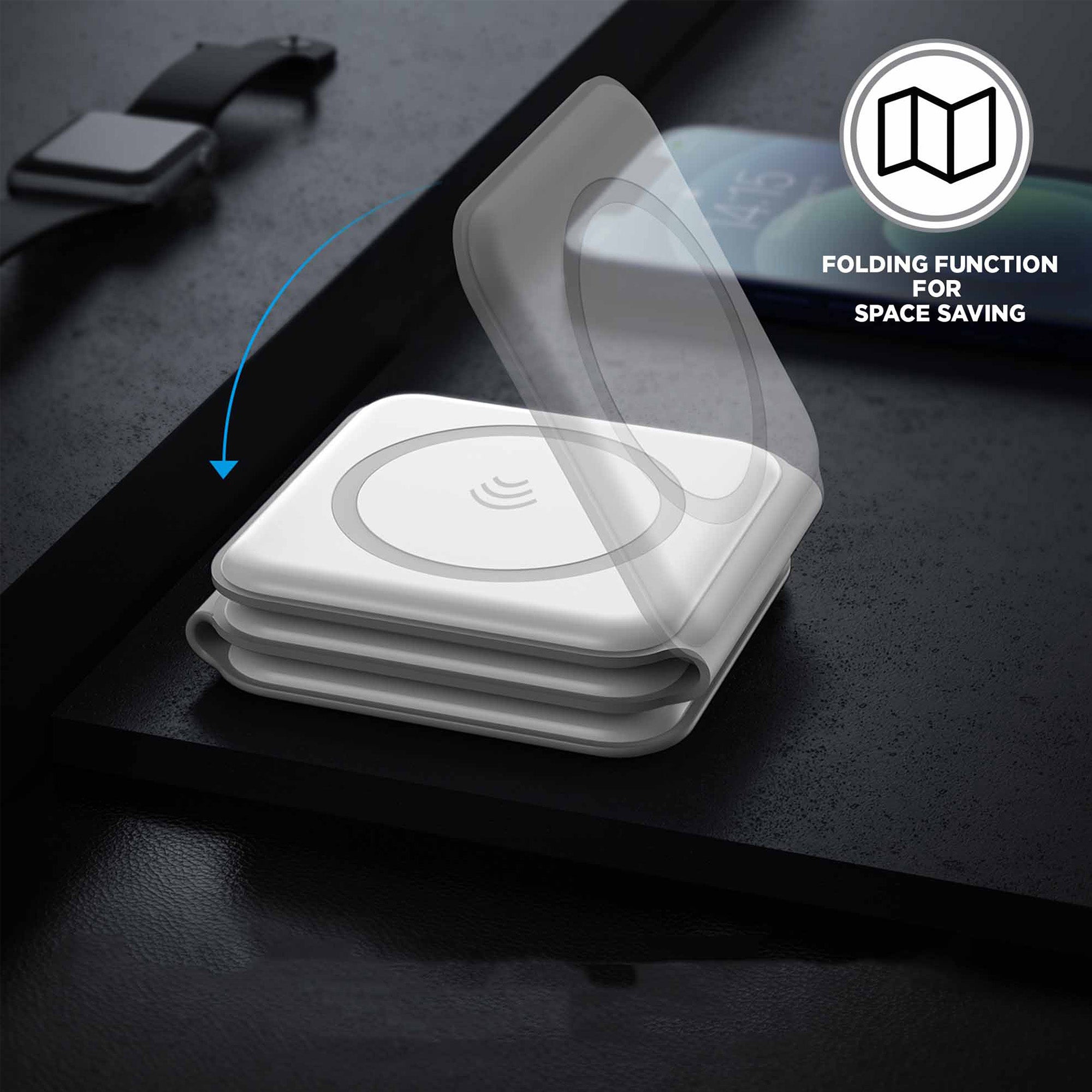 Uunique 15W Trio 3in1 Magnetic Foldable Wireless Charger - White - 15-09232