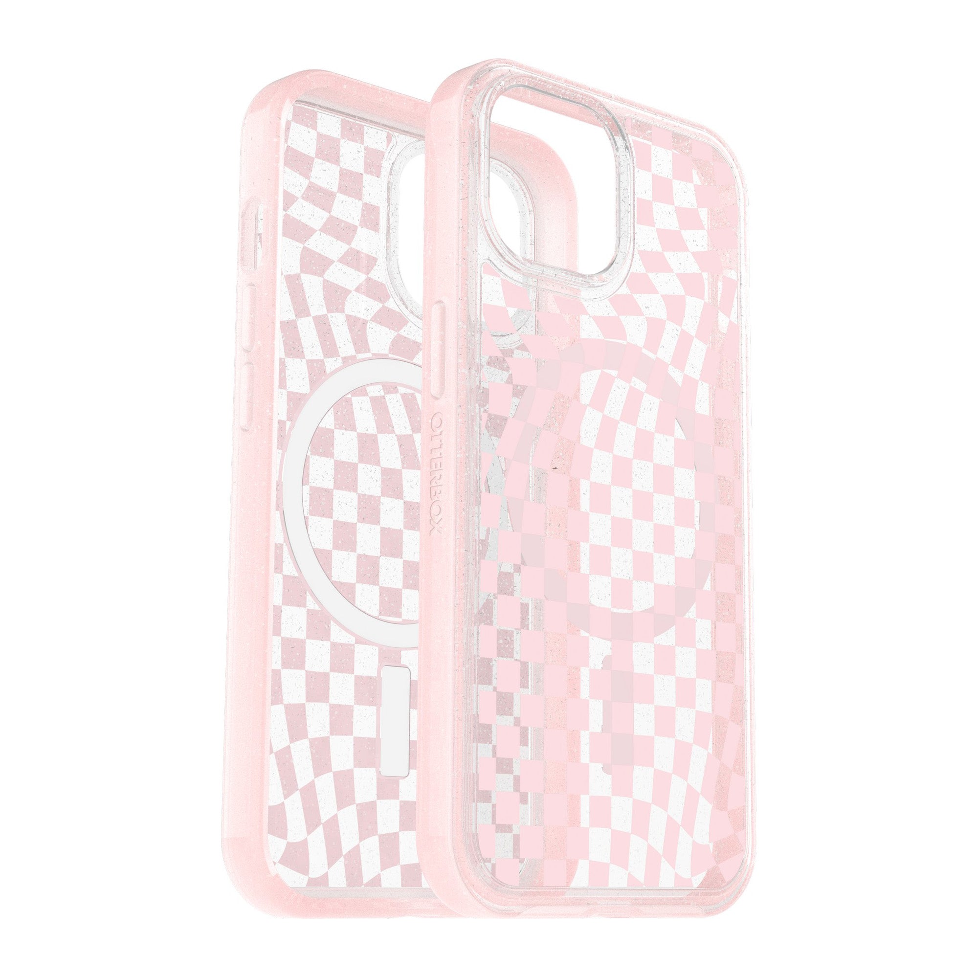 iPhone 16e/15/14/13 Otterbox Symmetry w/ MagSafe Clear Series Case - Pink - Checkmate - 15-11419