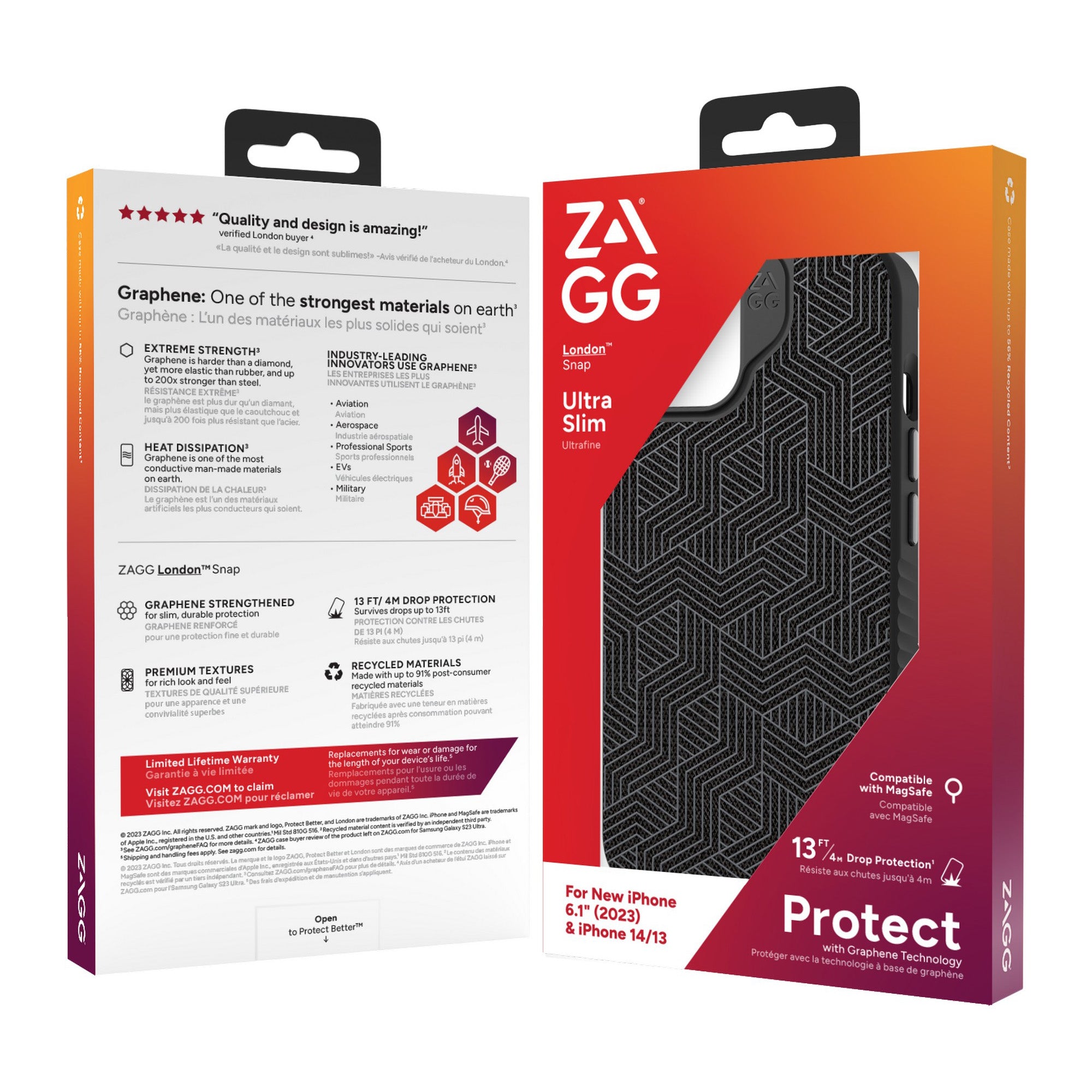 iPhone 15/14/13 ZAGG/GEAR4 Graphene London Snap Case - Black Geo - 15-11635